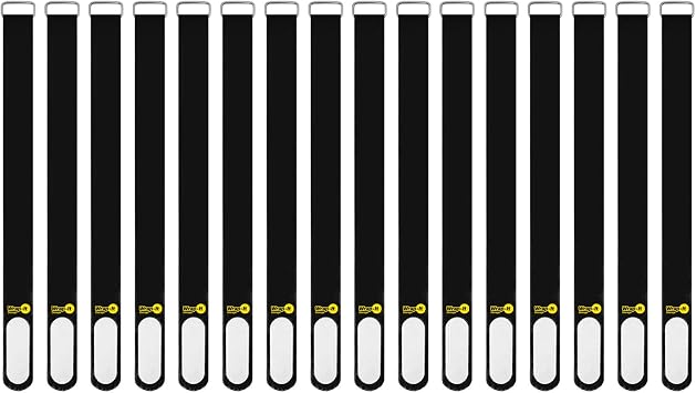 Wrap-It Storage Cinch-Straps, 12-in 16-Pack Black - Hook and Loop Strap with Write on Label for Easy Cord Identification and Cable Management