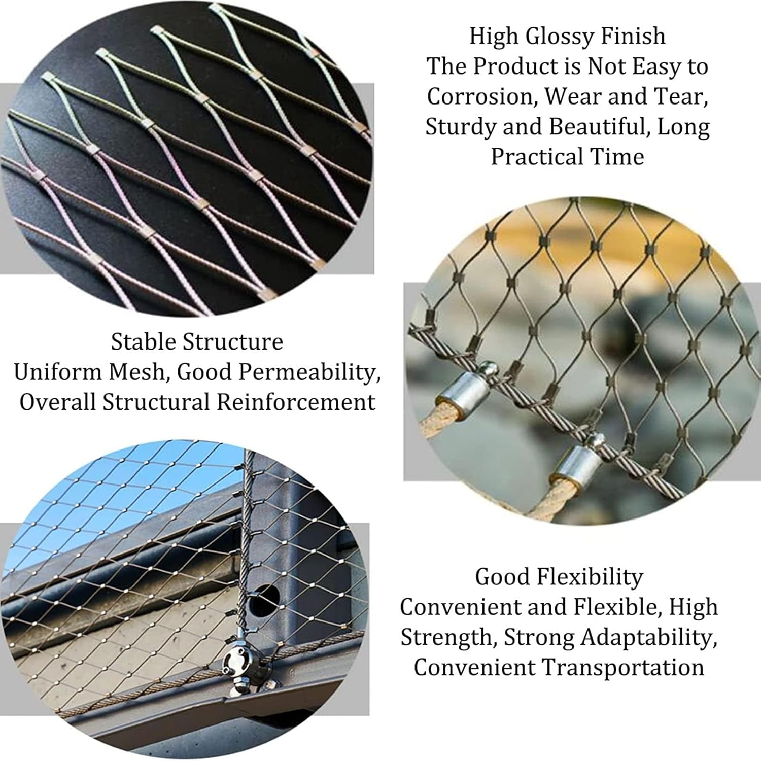 VXHCS 304 Stainless Steel Woven Wire Mesh Roll, Flexible Impact Resistance Safety Netting, 3cm/1.5mm Flexible Cable Mesh, Poultry Breeding Netting (1.5x2m)