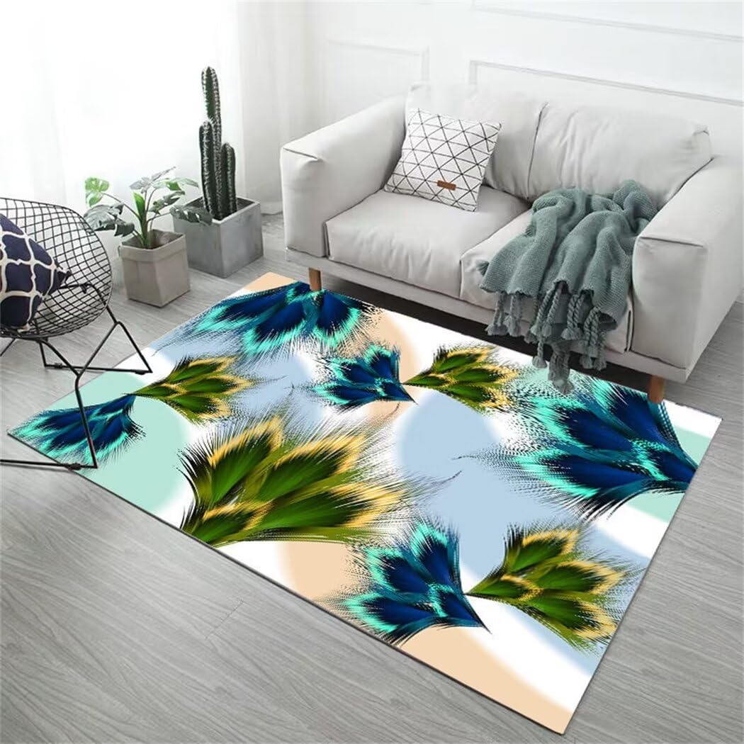 Tapis fin lavable en machine à poils courts motif plumes