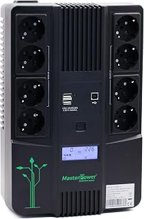Master U-Power USV 850VA (480W) – Unterbrechungsfreie Stromversorgung mit LCD-Display, 8X Schuko Steckdosen, USB & RJ45 – Überspannungsschutz für PC und Netzwerk