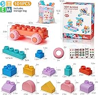 HappyChildhood Soft Toddler Building Blocks 101 Pieces - Safe Preschool Toys for Ages 18M+ with Storage Bag