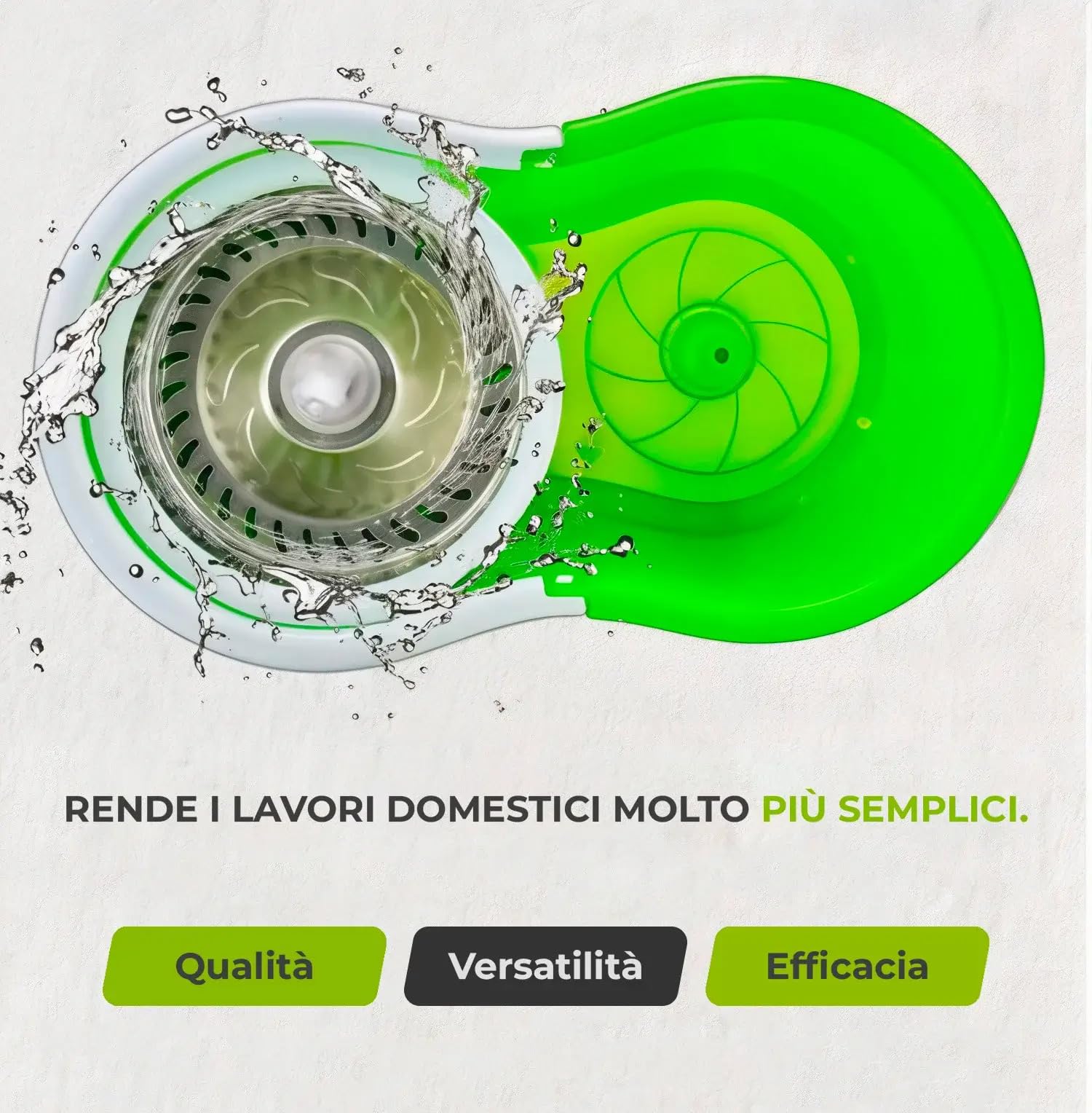 Puliflash – Secchio Lavapavimenti Professionale con Strizzatore in Acciaio Inox, Mocio Rotante 360°, Manico Telescopico, Sistema Autostrizzante, 2 Panni in Microfibra Inclusi (VERDE)