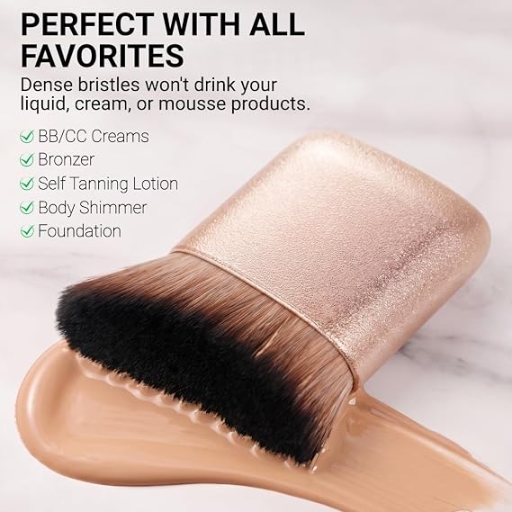 Streak-Free Self Tanner Brush - Professional Kabuki Foundation Blender, Ultra Soft Vegan Bristles for Face & Body Makeup Brush for Liquid, Cream & Bronzer Powder