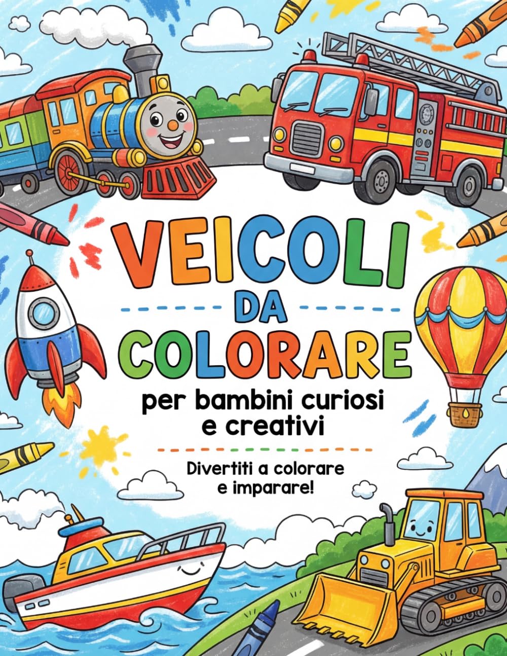 Veicoli da colorare per bambini: splendide illustrazioni per bimbi da 3 a 10 anni, Auto, camion, trattori, moto e mezzi di trasporto