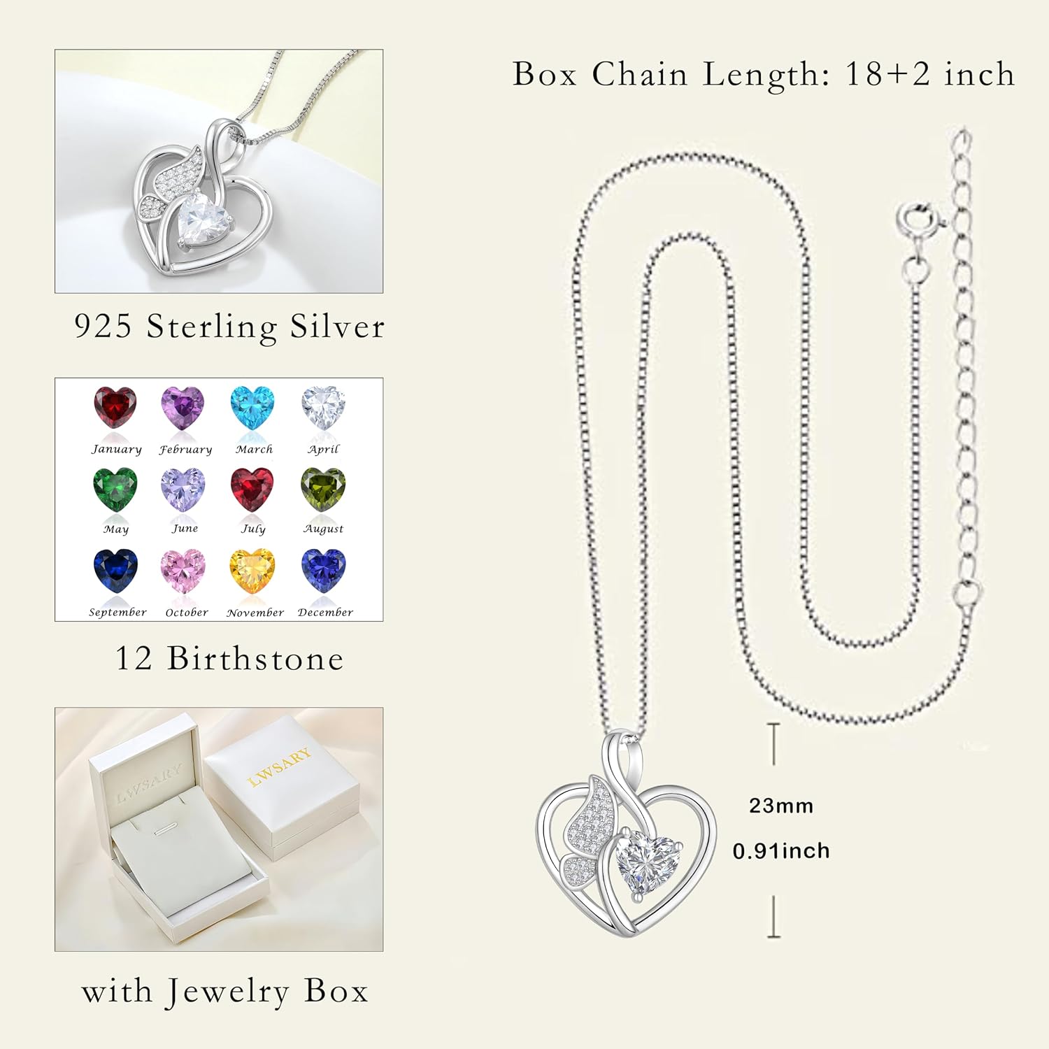 Butterfly Necklace 925 Sterling Silver Love Heart Pendant Necklace Birthstone Jewelry for Women