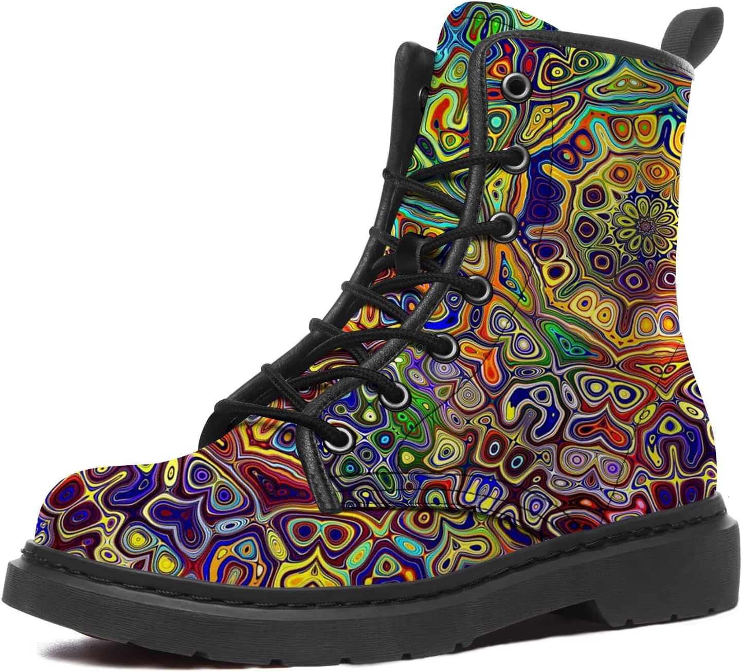Women's Men's Psychedelic Boots Combat Boot Lace Up Fashion Ankle Leather Boots