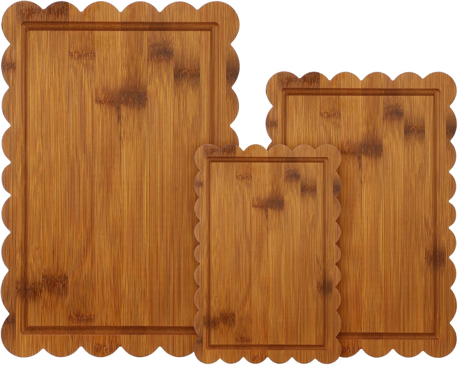 3 Pcs Charcoal Bamboo Wood Scalloped Cutting Boards for Kitchen with Juice Groove Blank Wood Charcuterie Tray for Snack Cheese Appetizers Grazing Platter Engraving Gift Crafts Rustic Wall