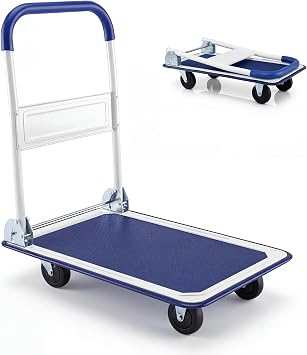 Goplus Folding Platform Cart 330LBS Rolling Flatbed Cart Hand Platform Truck Push Dolly for Loading