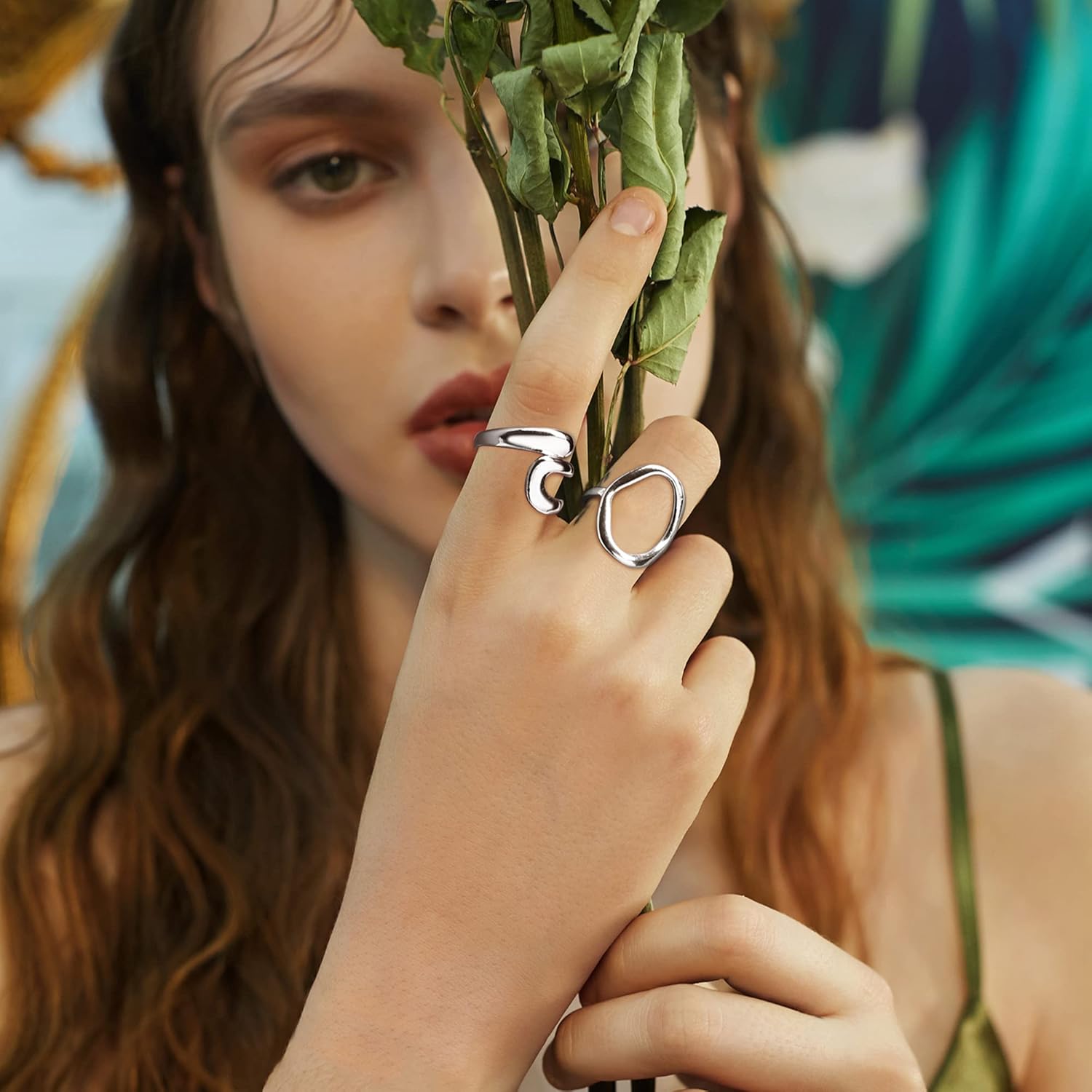 FIBO STEEL 9 Pcs Gold Plated Chunky Rings for Women 18K Gold Plated Ring Set Dome Thick Open Rings Adjustable - Image 8