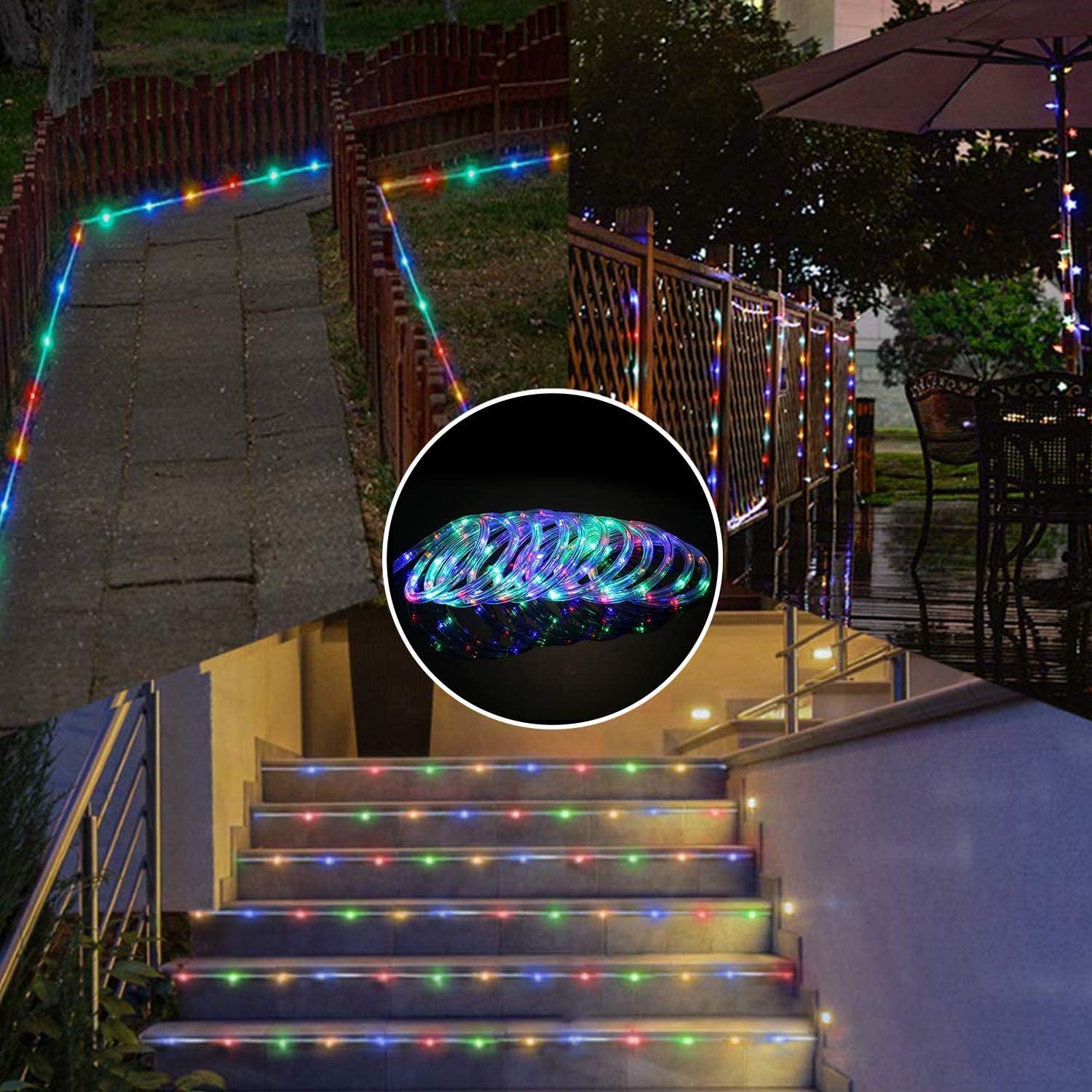 Solar Rope Lights, 23ft 50LED Copper Wire Fairy Lights Tube Waterproof Copper Wire Tube Garden Lights,Outdoor Rope Lights for Garden Yard Path Fence Tree Wedding Party Decorative (Multicolor)