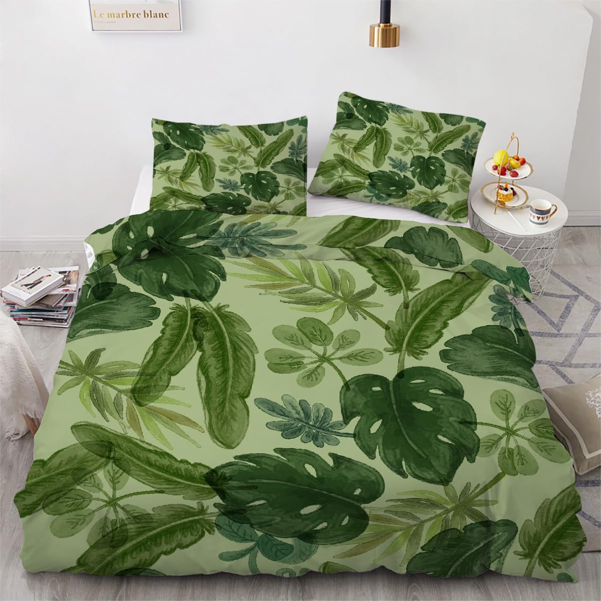 Housse de couette 1 personne 140x200 verte avec fermeture éclair 3 pièces