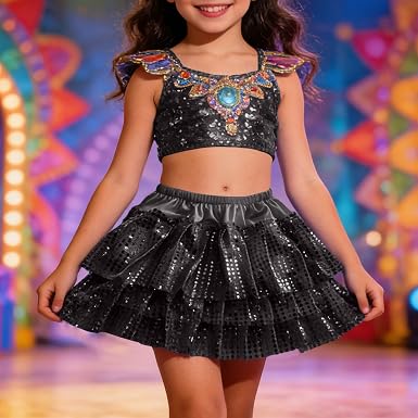Top Ragazza Con Paillettes Per Carnevale 2026 – Elastico Regolabile, Scollo A Rete, Scopre L’Ombelico, Dai 5 Anni
