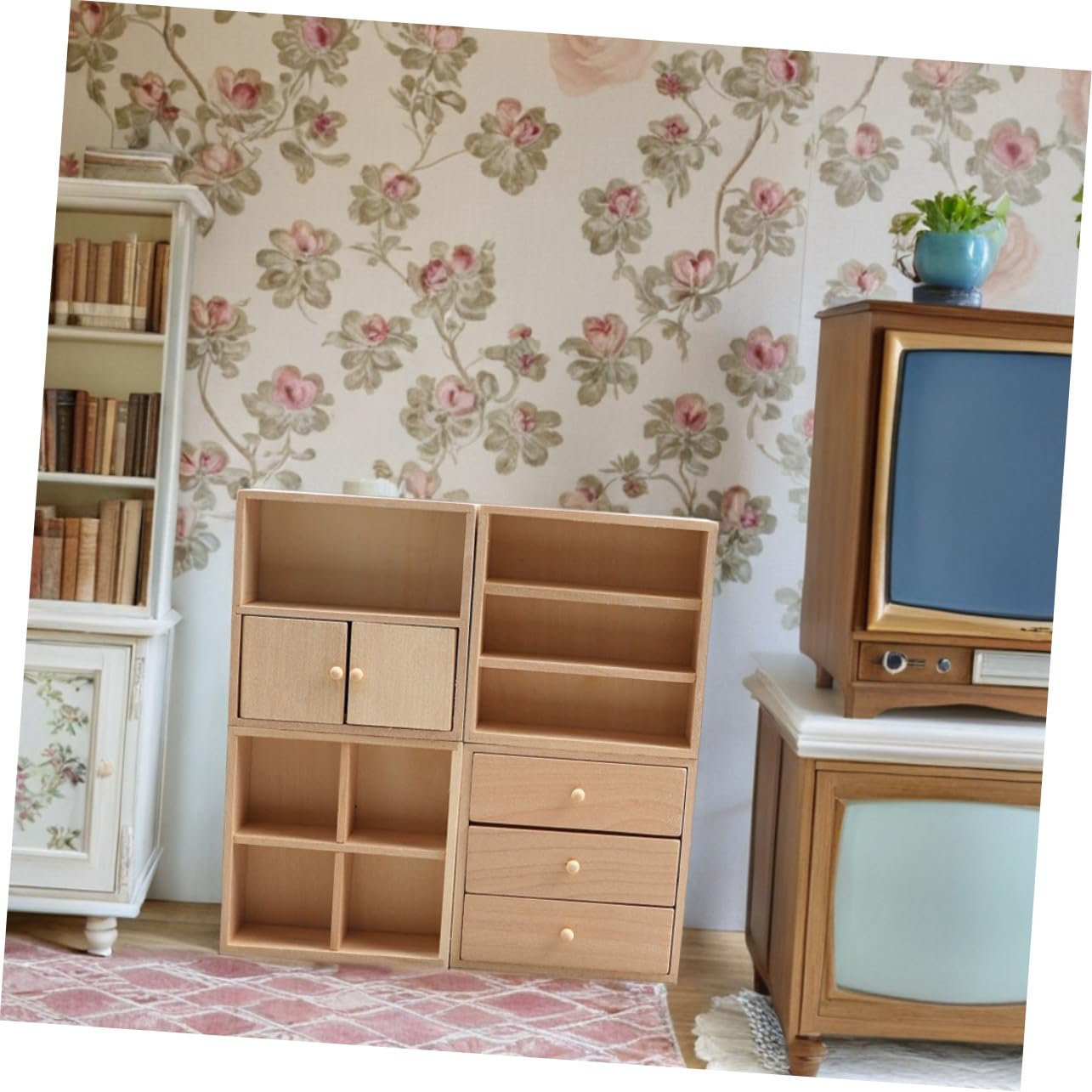Estantería de Casa de Muñecas de Madera Beige 4 Piezas