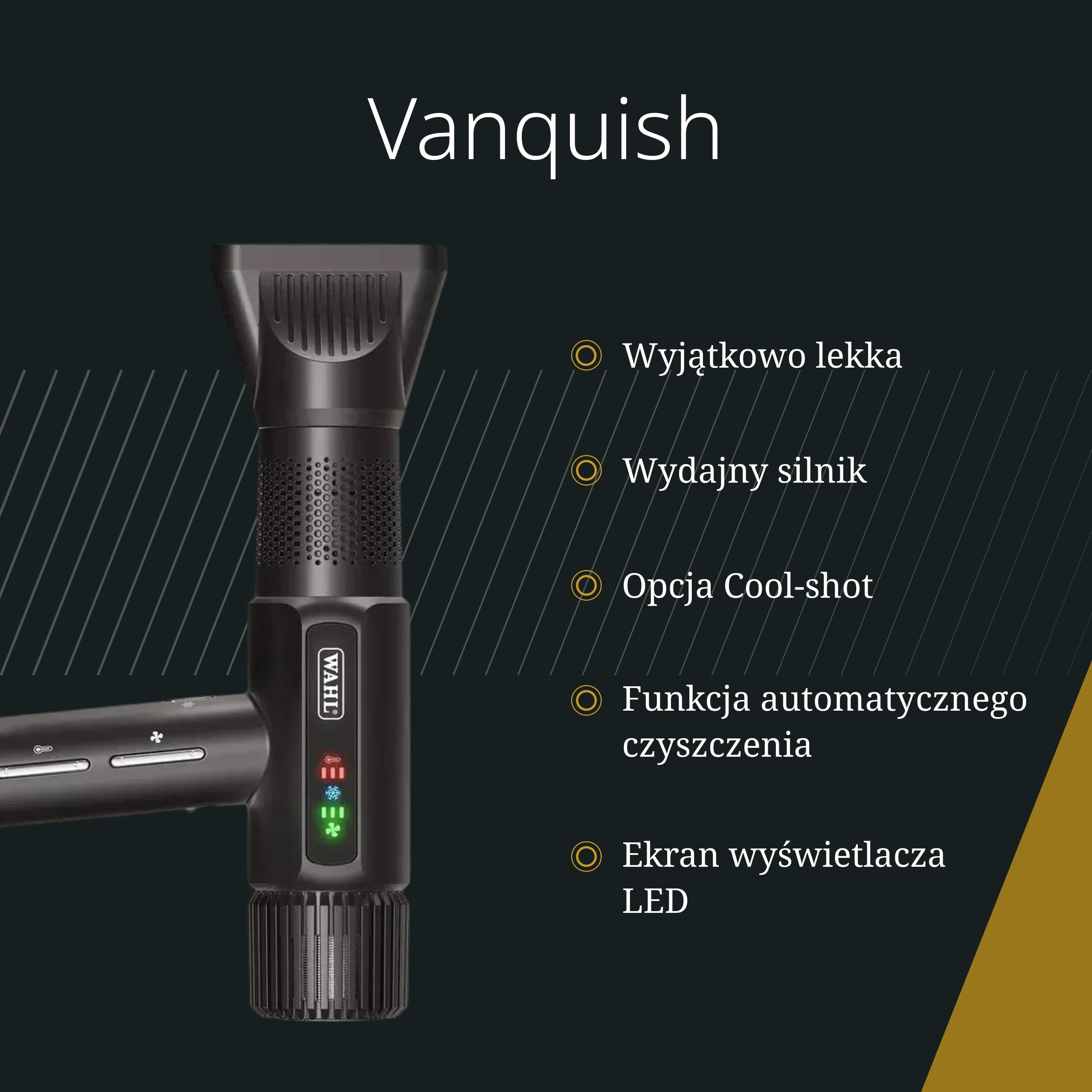 Wahl Vanquish - profesjonalna suszarka do włosów - szybkie suszenie - z magnetycznymi dyszami i dyfuzorem - Czarny