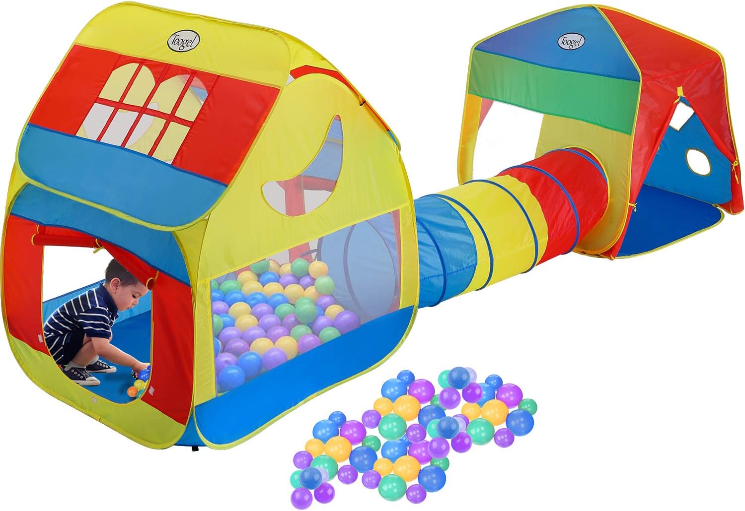 Playhouse Tents Pop-up Play Tent with Tunnel for Kids, Girls & Boys,3-in-1 Portable Big Playhut Tent with Carrying Case for Indoor & Outdoor