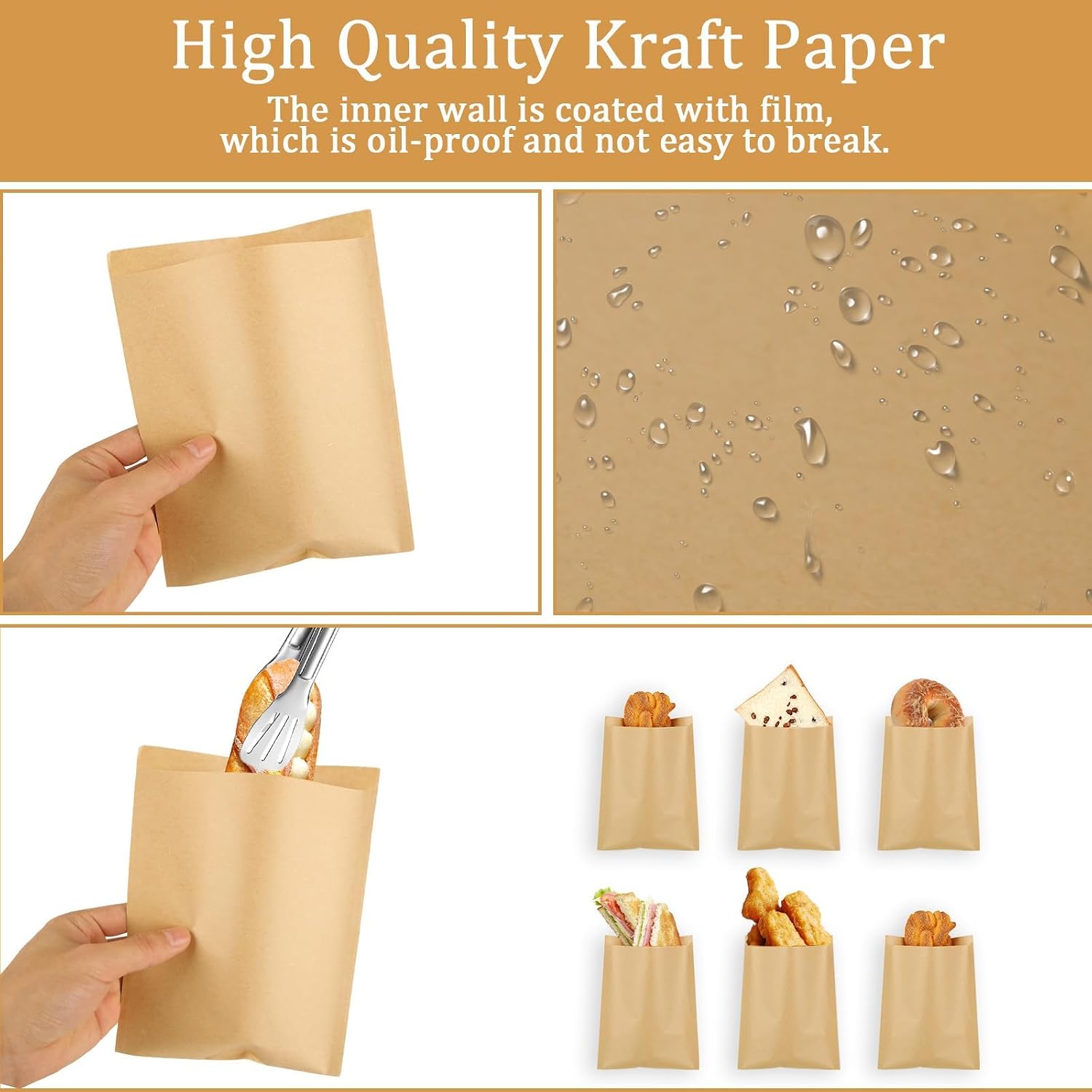 WOPPLXY 800 Pack Kraft Paper Sandwich Bags, 8 x 6 Inch Wax Paper Bags, Brown Paper Treat Bag, Breakfast Paper Bag, Flat Greaseproof Bags for Bakery, Cookies, Snacks, Sandwiches