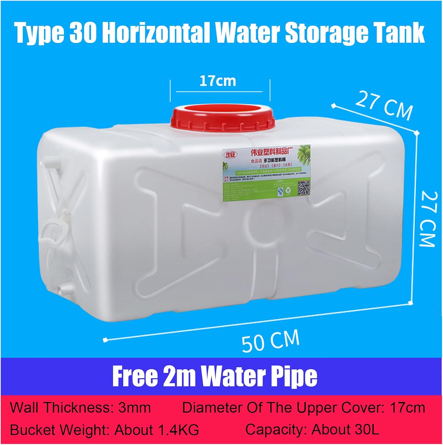 Water Tank Water Container 30L Portable Water Storage Containers with Faucet， Camping Water Storage Carrier Jug for Outdoors Camping, Emergency Portable Canteen Water Tank（White）