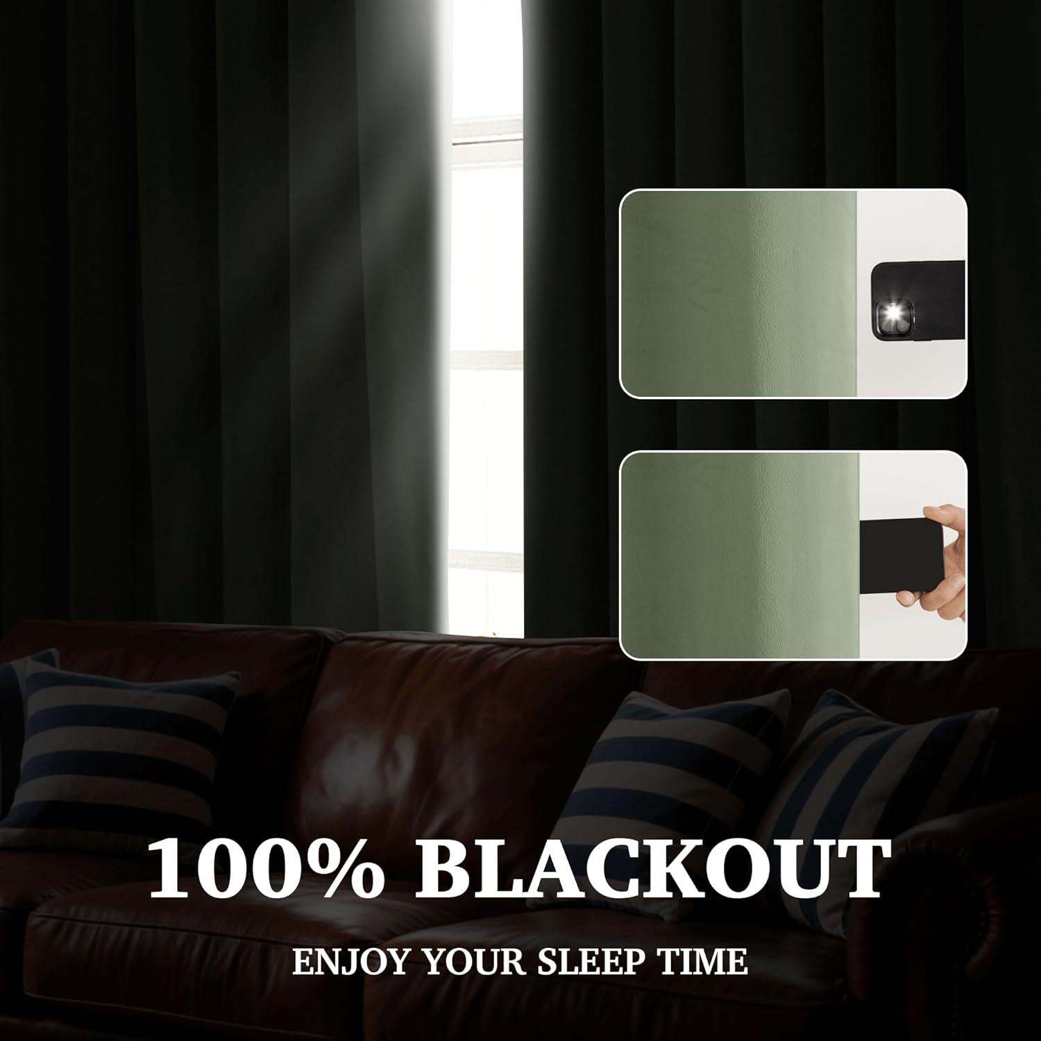 RYB HOME Sage Green Kids Velvet Blackout Curtains 84 inches Long, 100% Light Blocking Thermal Insulated Grommet Curtains for Home Office Studio Theater, 52" W x 84" L, 2 Panels