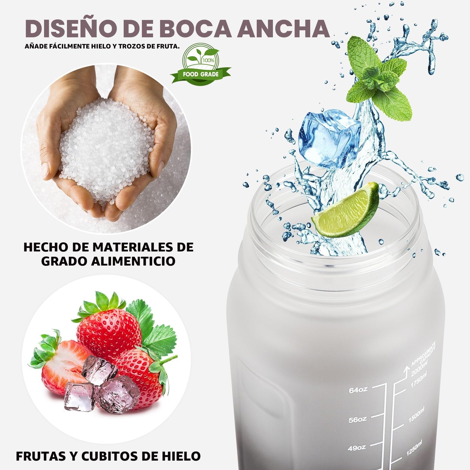 GXCROR Botella de agua de 2 litros con pajita, a prueba de fugas, apta para lavavajillas, marca de tiempo, botella de agua para gimnasio