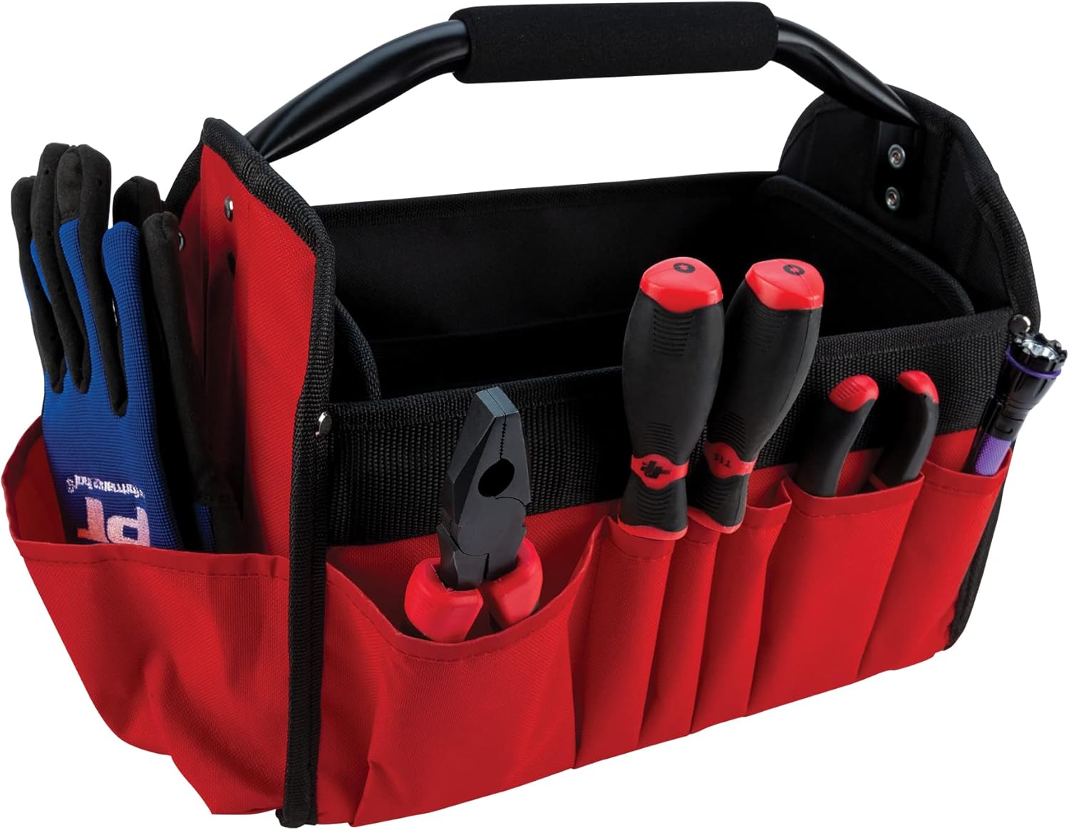 Performance Tool W88976 Durable Polyester Fabric Tool Bag with 14 External Pockets and Heavy Aluminum Handle for Easy Access and Storage