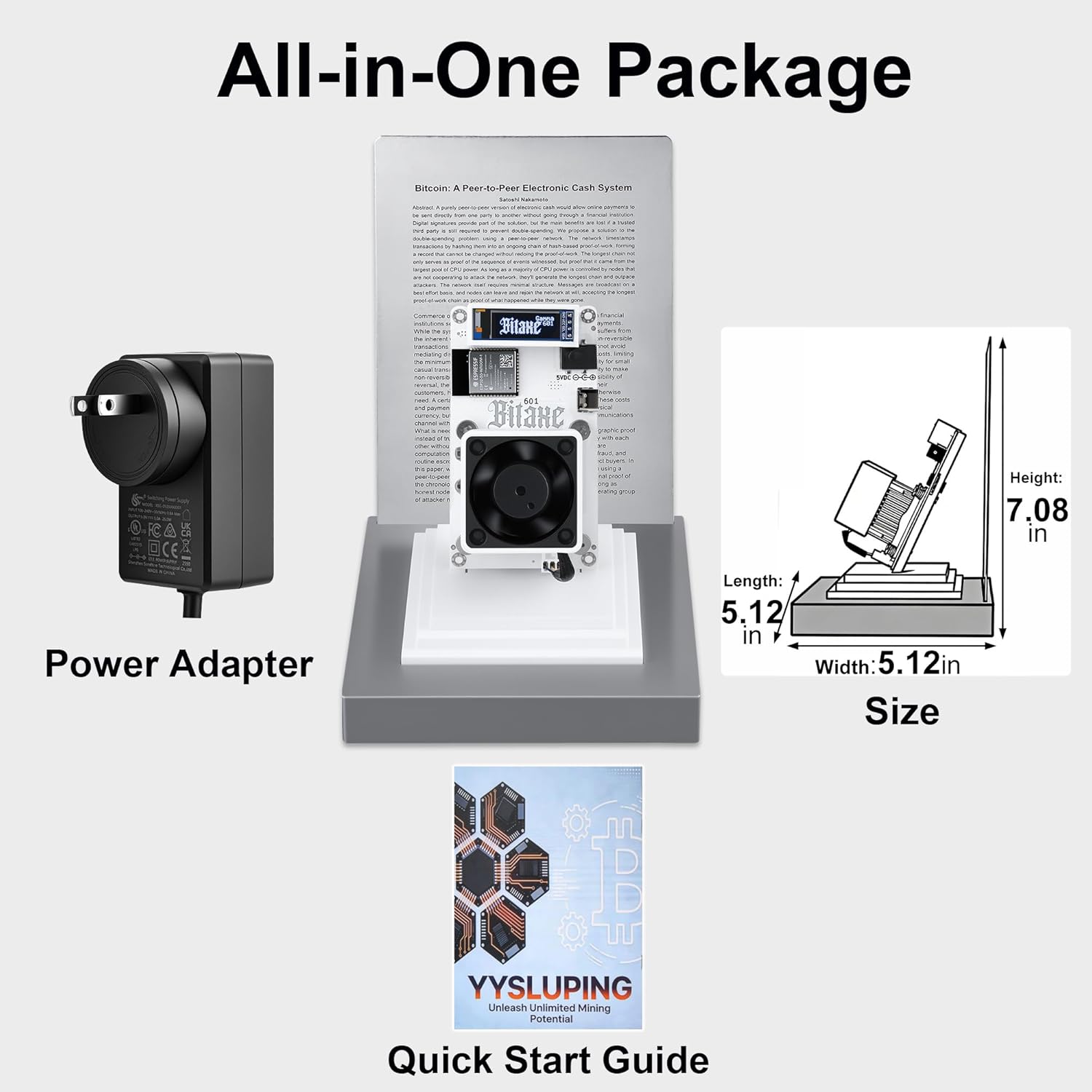 Bitaxe Gamma 601 Bitcoin Miner, BM1370 ASIC Chip, 1TH/s - 1.2TH/s SHA-256, Open Source Solo BTC Mining Machine, 2.4G WiFi, Home Crypto Miner, incl. 5V Power Supply & Memorial Plate, AxeOS, White