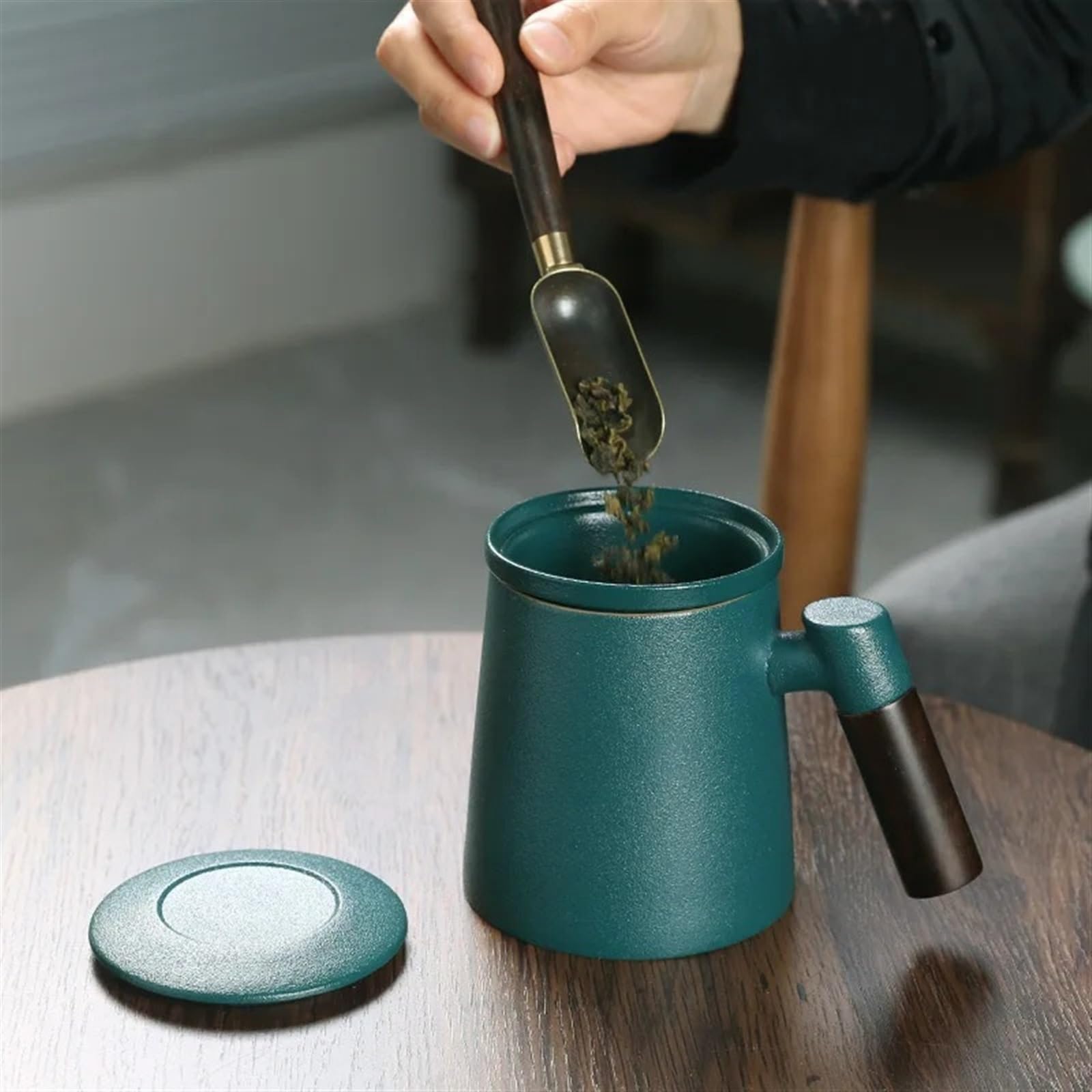 Tasse à thé en céramique avec Couvercle et Filtre, poignée en Bois, pour Le Bureau, Le café, Le Lait, Les Boissons, Le thé
