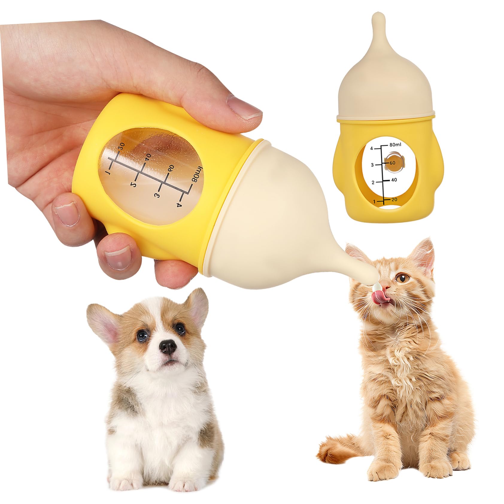 POPETPOP Pet Bottle Nursing Set Kitten Puppy Feeding Bottles 80ml Milk Feeder for Newborn Dogs Cats