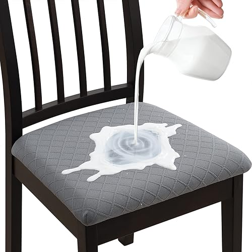 Juego de 4 fundas para asiento para silla, impermeables, de tela jacquard, elásticas, extraíbles y lavables, fundas protectoras de asiento para