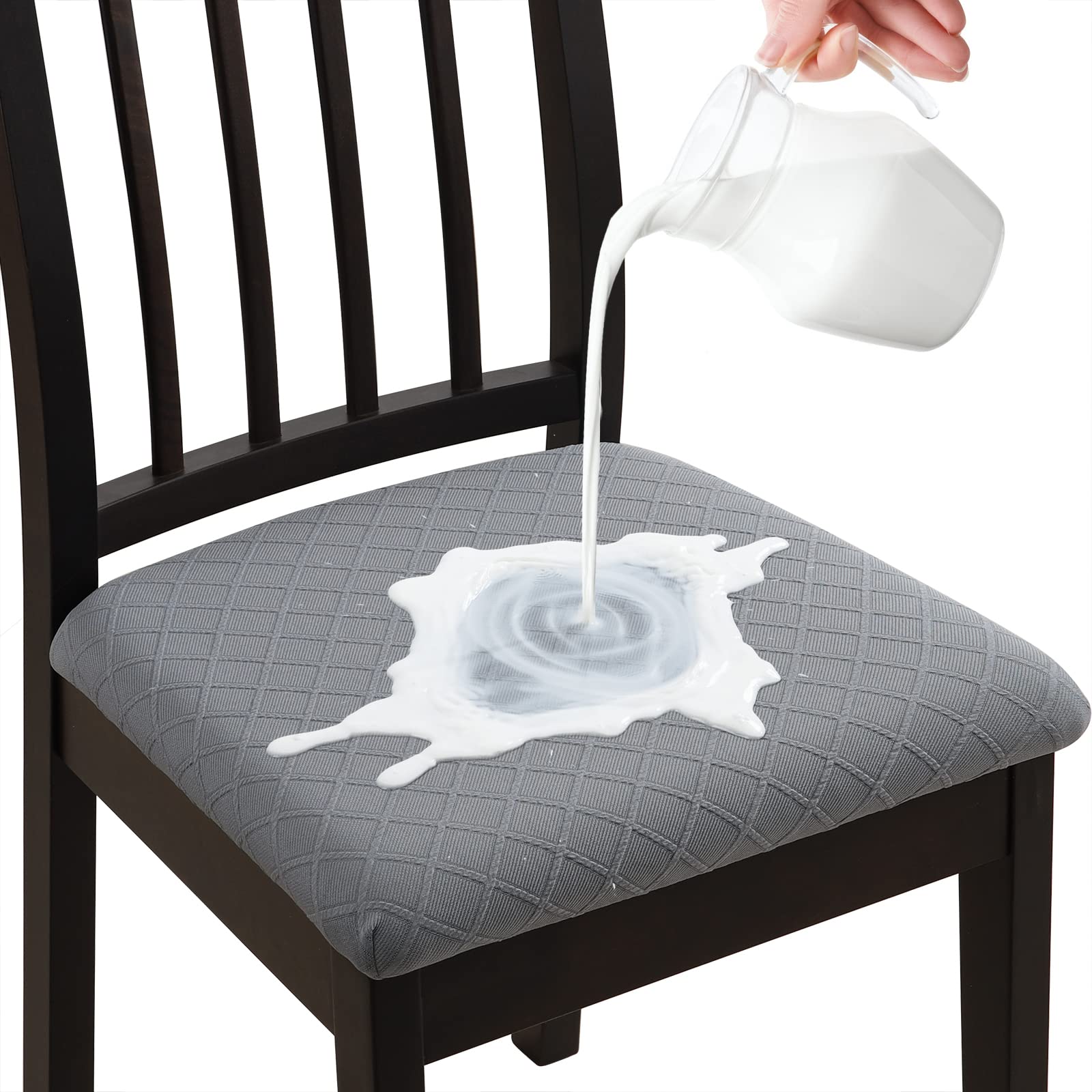 YISUN Chair Seat Covers Set of 4, Waterproof Dining Room Chair Covers, Stretch Jacquard Removable Washable Kitchen Chair Seat Protector Slipcovers (4,