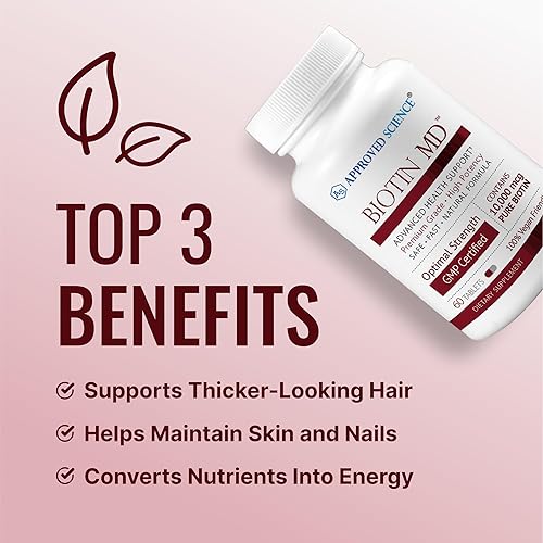 Miniatura 3 de Biotin MD - Biotina pura extra fuerte 10,000 mcg para mejorar la salud del cabello, la piel y las uñas 60 tabletas veganas fabricadas en Estados