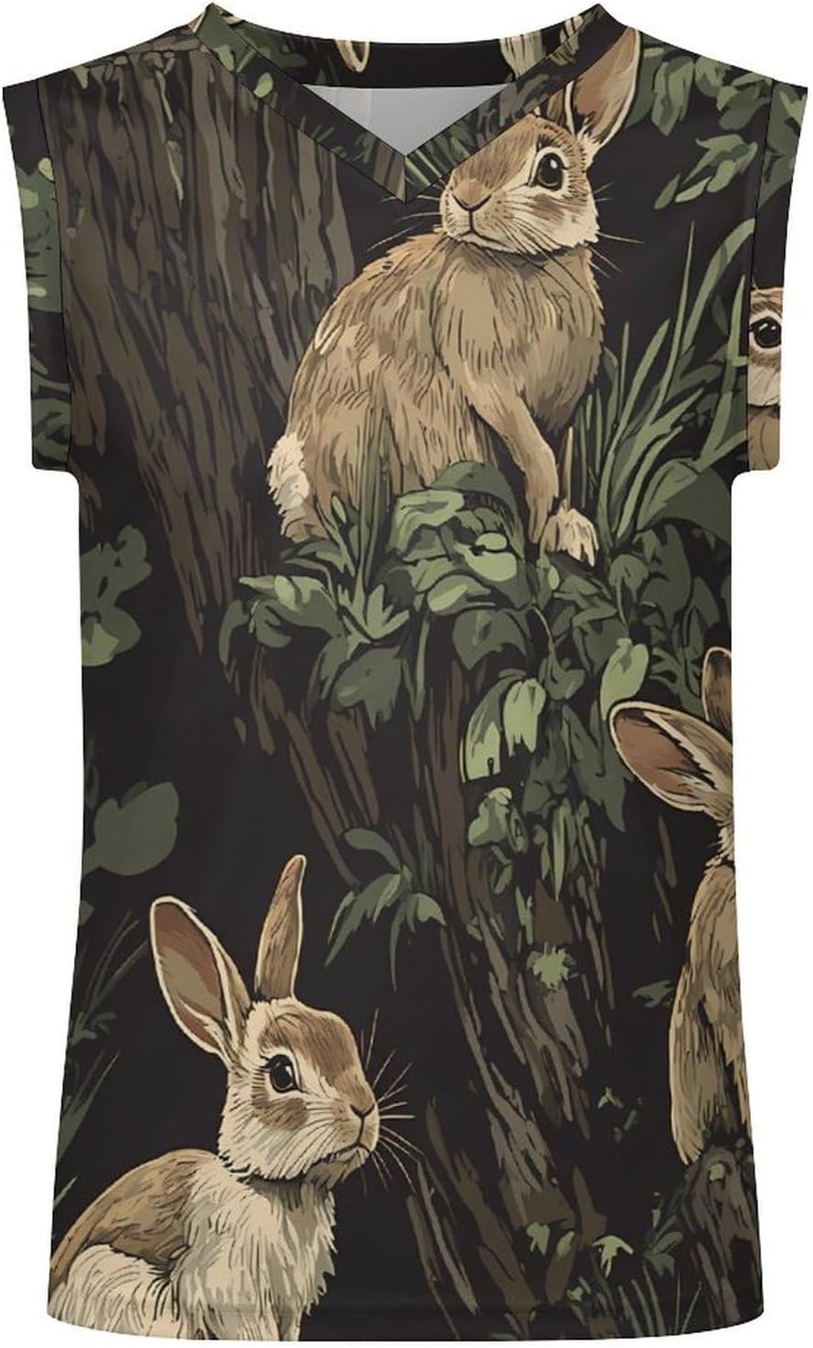 Fall Hunt Rabbits on Tree Stumps Men's V-Neck Basketball Tank Top Sleeveless Workout Tank Shirts Gym Fitness Tees Vest
