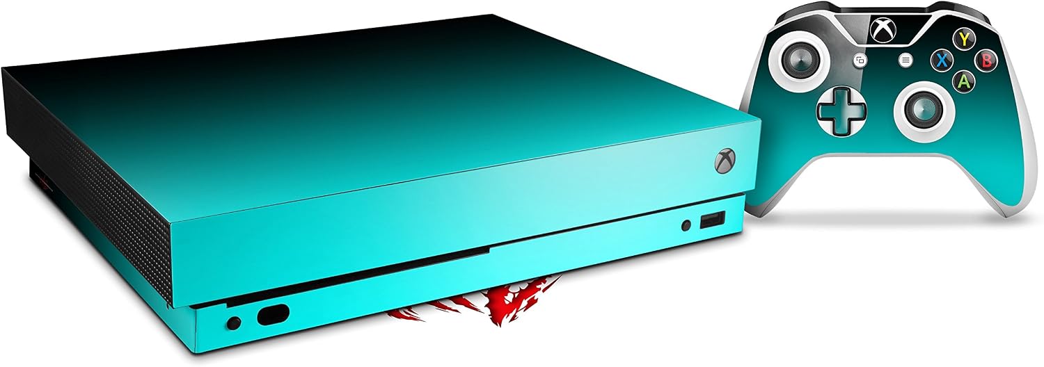 Decal Vinyl Skin Wrap Compatible with Xbox One X Console and Controller - Smooth Fades Neon Teal Black