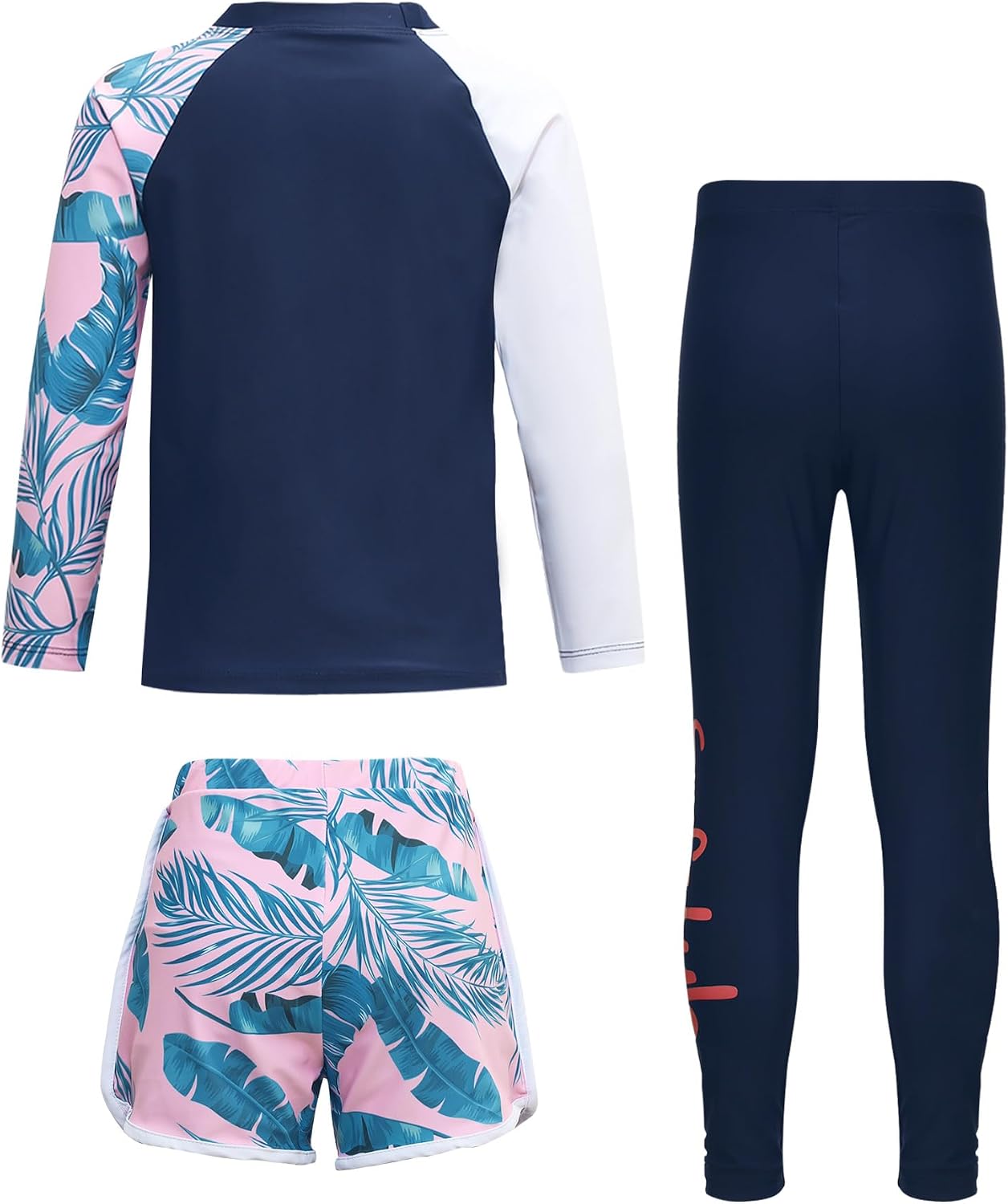 Boys/Girls 3 Piece Sun Protection Swimsuit Rash Guard Kids Swim Top Shorts and Pants Set Bathing Suit
