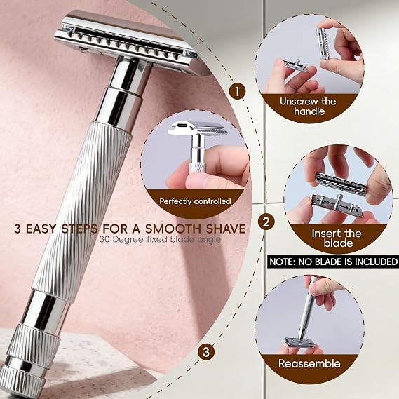 Dedge Classic Double Edge Safety Razor,Manual Shaving for a Close Shave, Smooth Shave,Reusable Razor No Blade Included (Chrome)