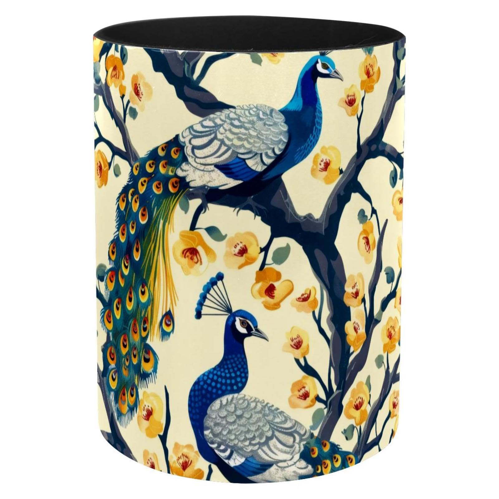 Porte-pinceaux de maquillage et stylos en métal au design paon floral raffiné
