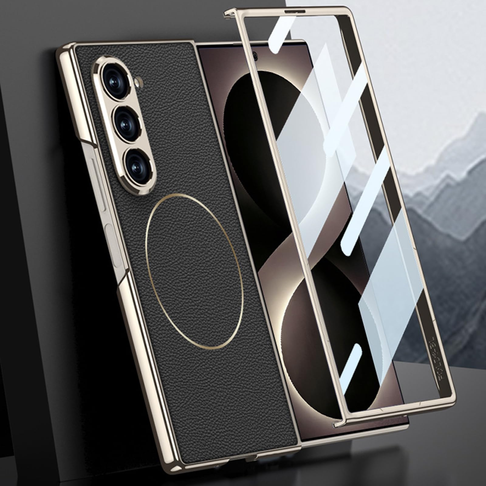 Cover Magnetica Per Samsung Galaxy Z Fold 8 Ultra Pelle Carbonio Lente | Cover in pelle fibra di carbonio galvanica con magneti. Protezione completa schermo e lenti per uso quotidiano
