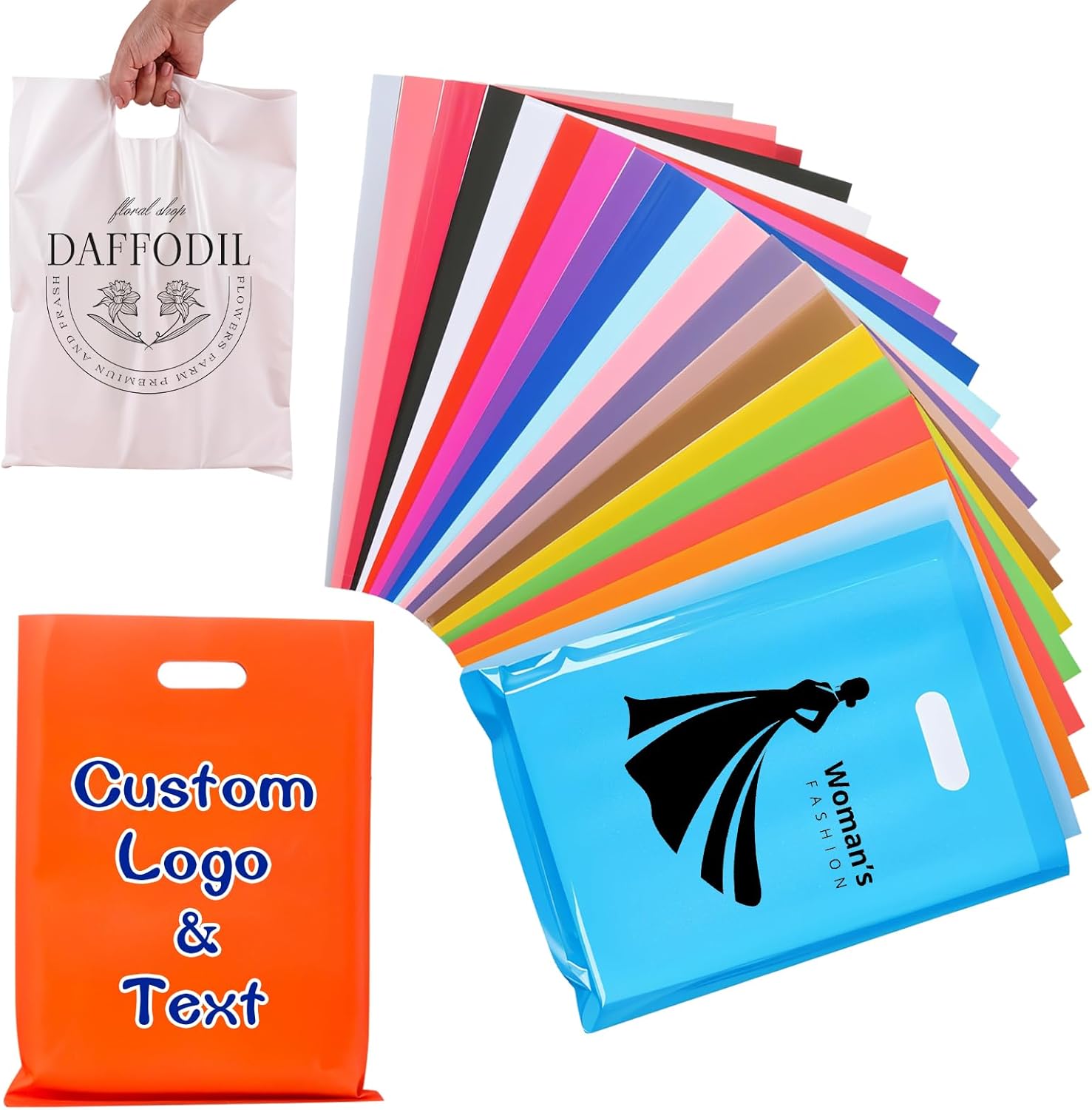 Custom Plastic Bags with Logo, Personalized Plastic Gift Bags for Small Businesses, Clothing Stores, Supermarkets