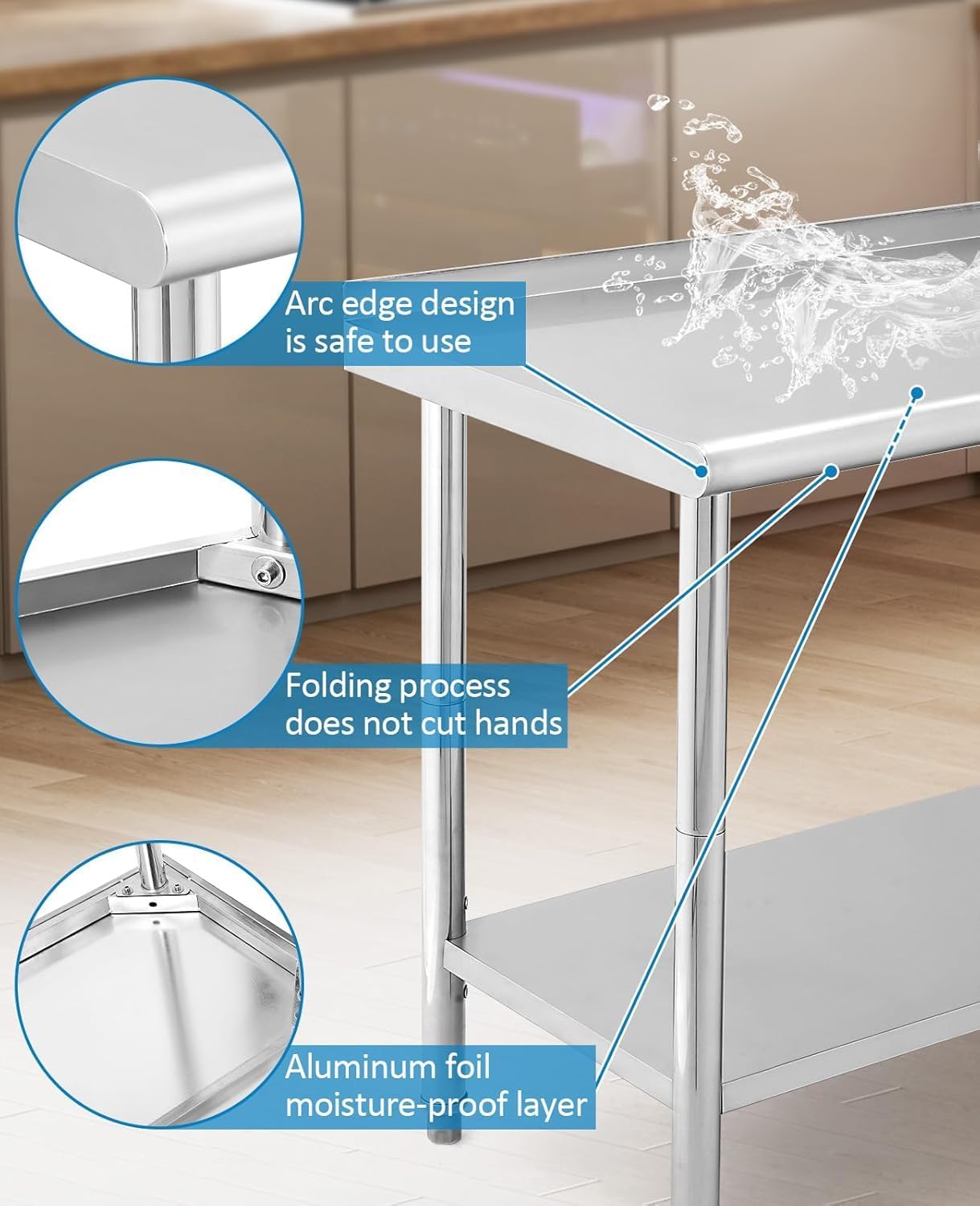 Heavy Duty Stainless Steel Work Table 60" x 24" - Adjustable Undershelf, NSF Certified, Ideal for Kitchen, Restaurant, or Home Use - Includes 5 Hooks, No Casters