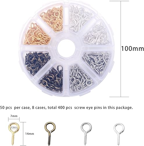 Miniatura 25 de 200 ganchos de metal para tornillos de 0.55 pulgadas/0.276 x 0.551 in, resistentes para hacer joyas de bricolaje, proyectos de arte y manualidades