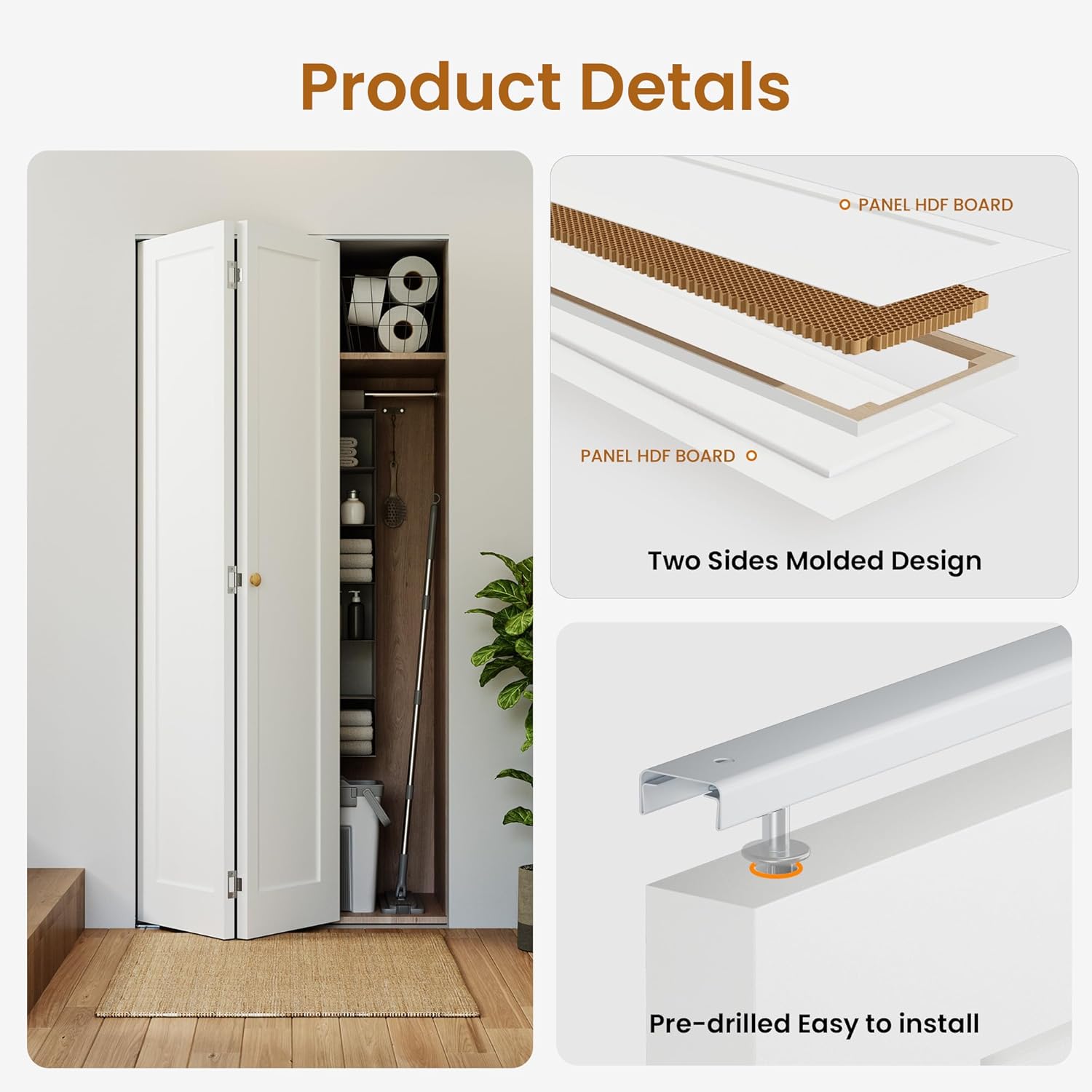 SMARTSTANDARD 24" x 80" Bifold Closet Doors, 1-Panel Paintable White Primed Bi-fold Door, Interior Door with Hardware Kits, 23 2/5"*78 2/5" Two Sides Molded Design, Pre-drilled Doors