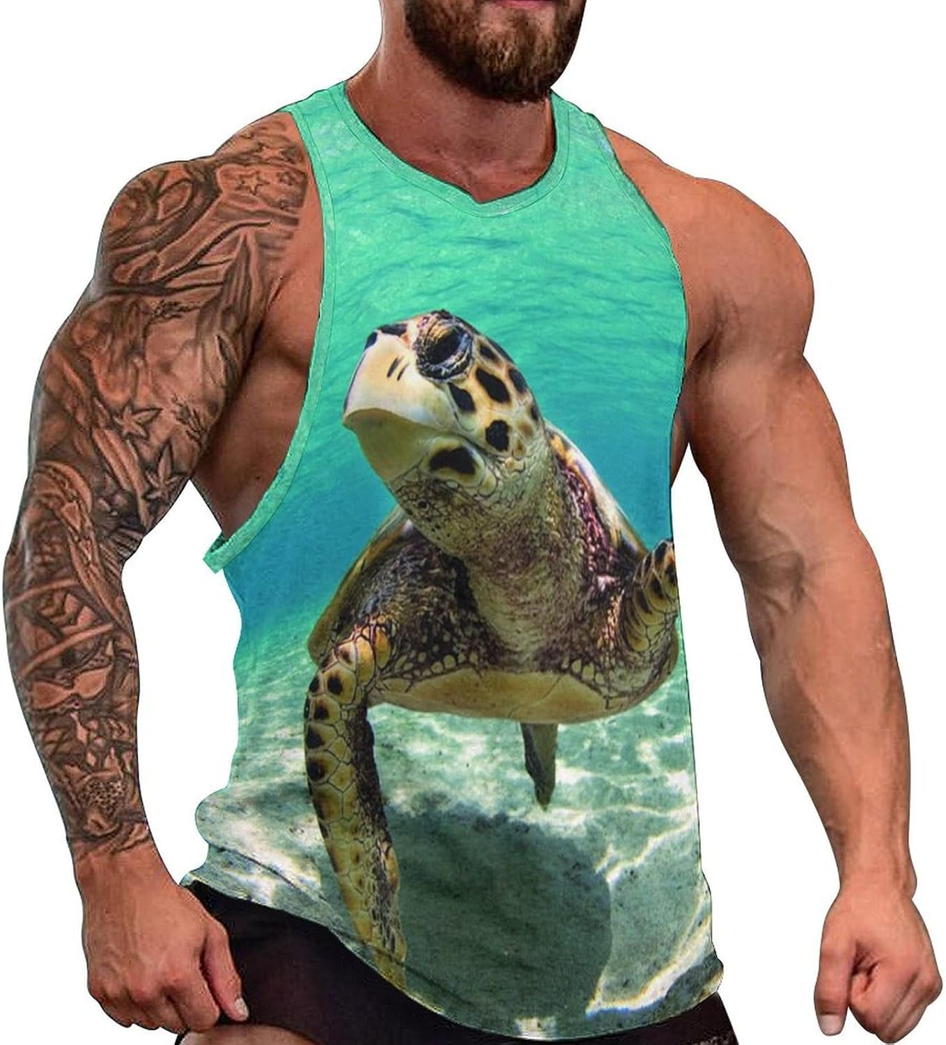 Sea Turtle Printed Mens Tank Tops Sleeveless Muscle Shirts Beach Casual Gym Shirt Vest Tee Tops