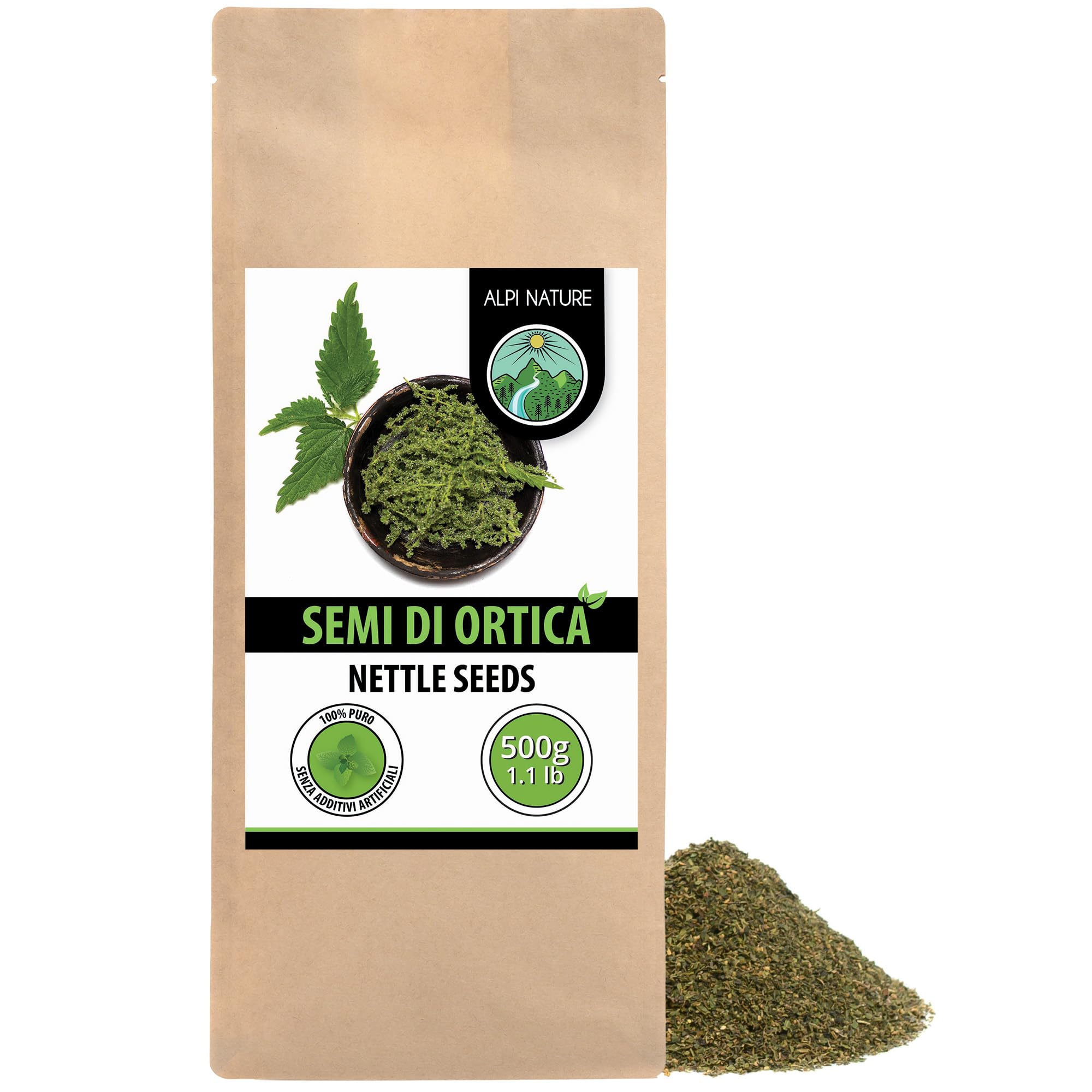 Alpi Nature Semi di Ortica 500g, Semi di Ortica Essiccate per Tè, Frullati e Insalate, Urtica dioica