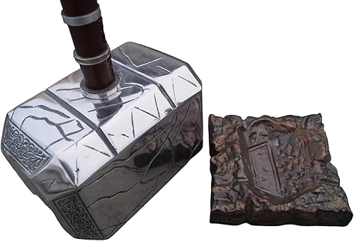 Miniatura 10 de Martillo Mjolnir roto de metal de alta calidad, juego de rol, coleccionable a escala 11, réplica de cosplay con base de exhibición