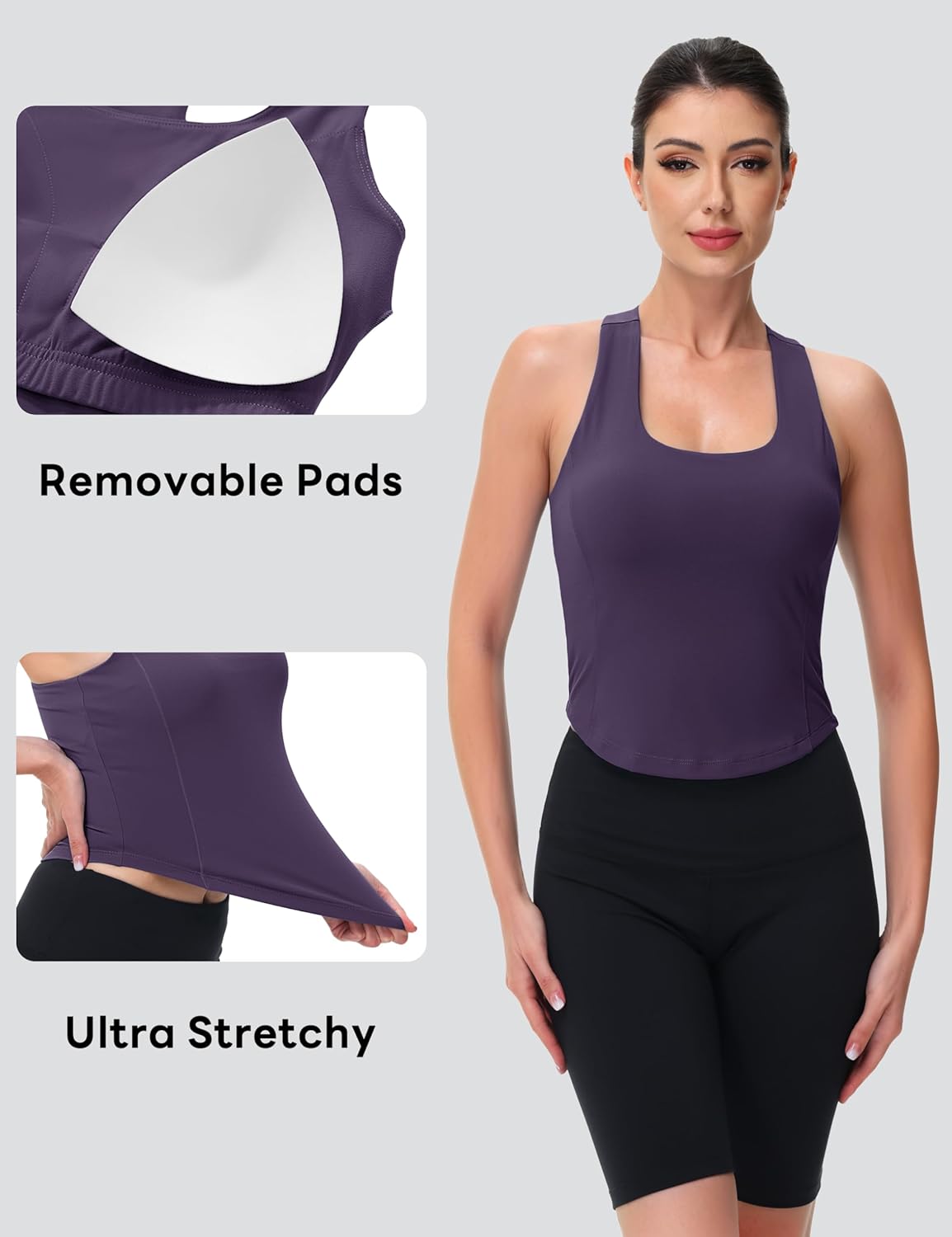 MAGCOMSEN Women's Crop Workout Tank Tops with Built in Bra Fitted Racerback Sleeveless Yoga Shirts Camisole - Image 4