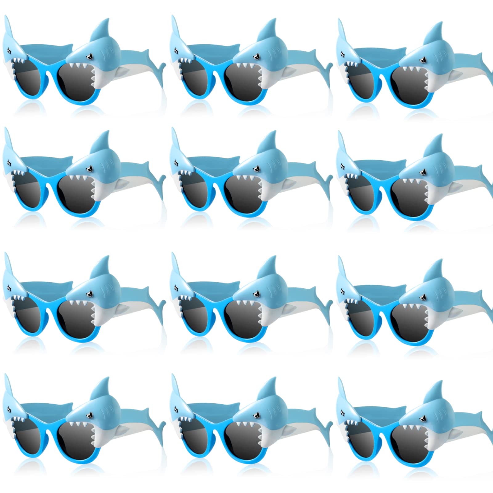Flutesan 12 Pairs Shark Party Favors Glasses Photo Booth Props Tropical Ocean Theme Party Supplies Blue Kids Adults Eyeglasses for Shark Birthday