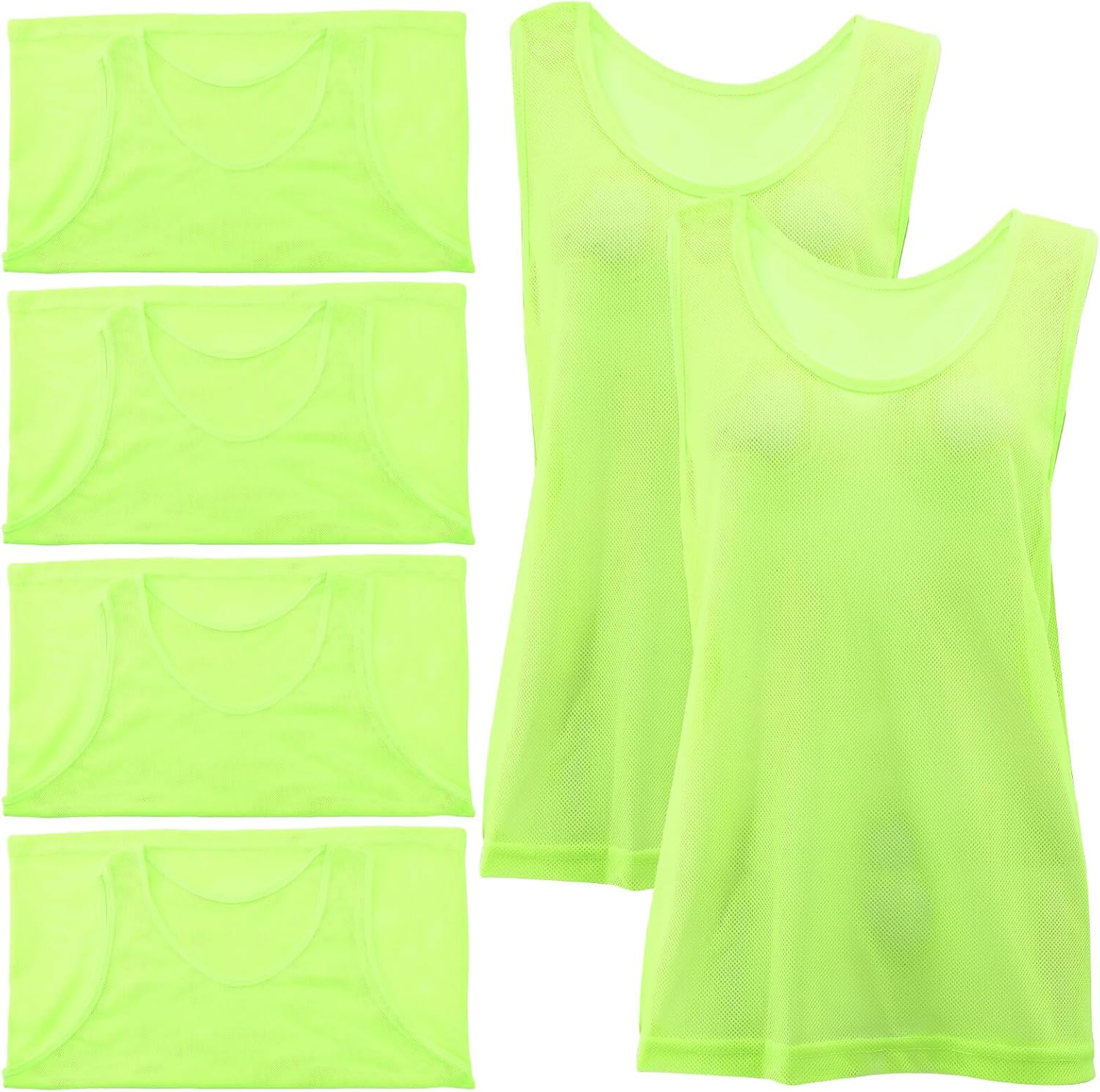 Tofficu 6pcs Breathable Soccer Vests Mesh Pinnies Reusable Sports Training Bibs for Adults Team Practice and Scrimmage in Fluorescent Green