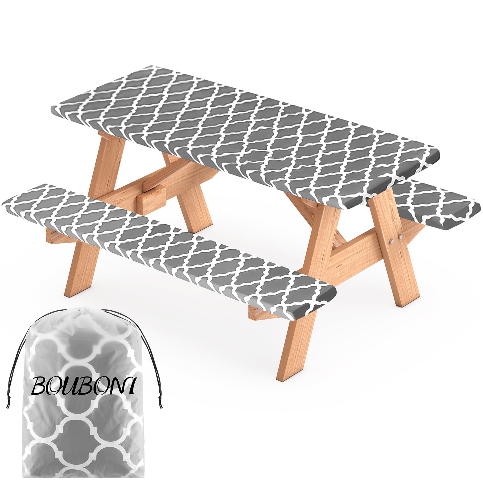 Housse de table de pique-nique avec envers en flanelle et housses de banc ajustables