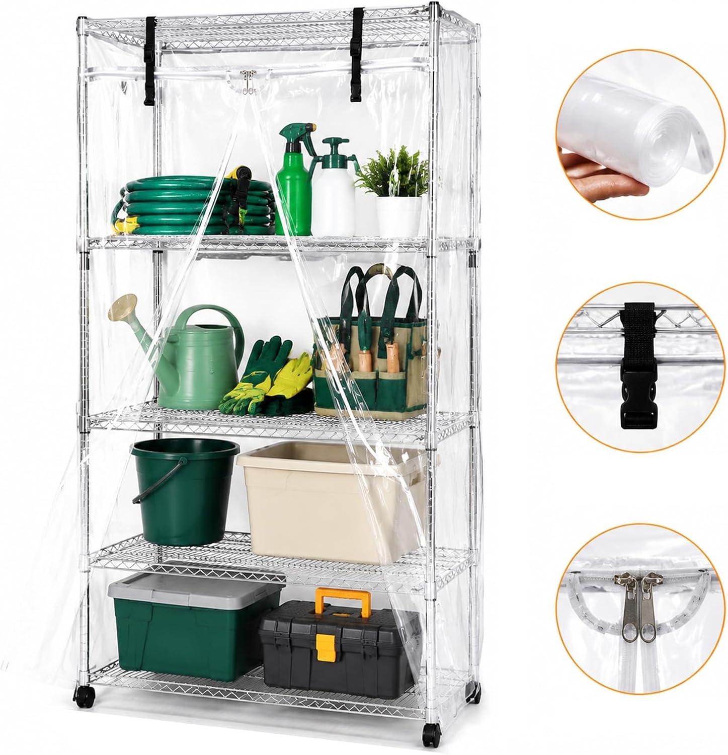 Waterproof Clear PVC Wire Shelf Cover with Zipper Fits 36" W x 18" D x 72" H Metal Storage Rack