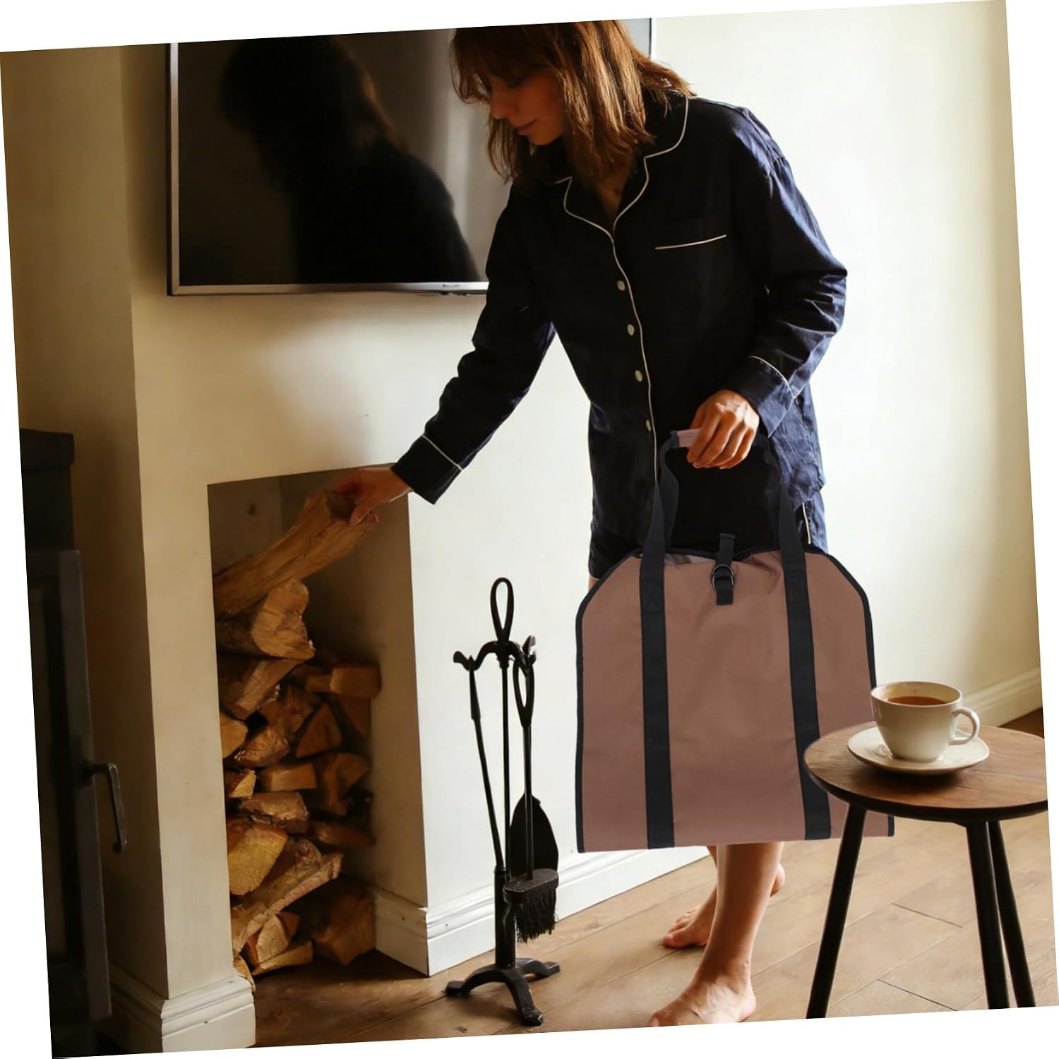 Xmas Firewood Tote Carrier Bag, Oxford Cloth, Reinforced Handles for Logs