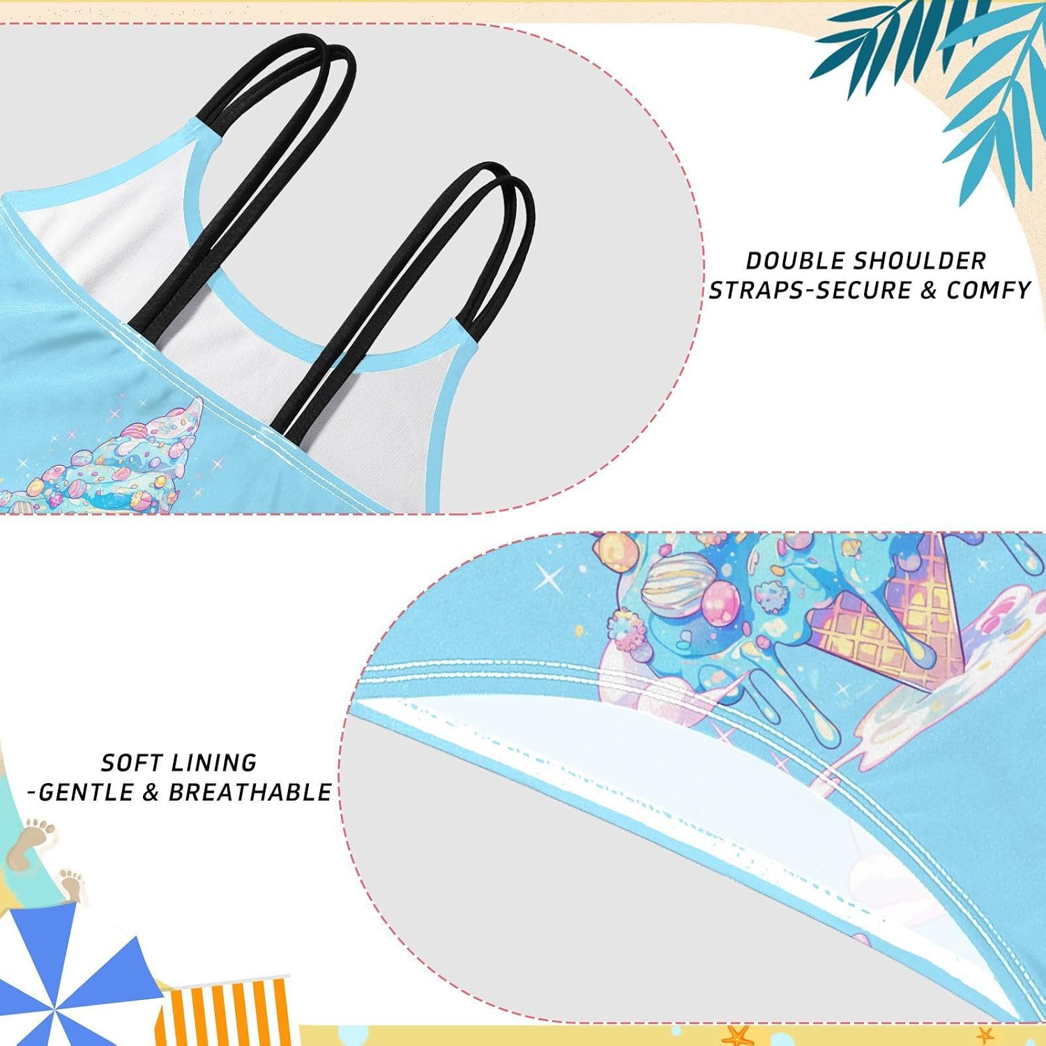 Girls Two Piece Swimsuits Blue Candy Ice Cream Bikini Set Swimwear Kids Bathing Suit for Girls 5-12 Years